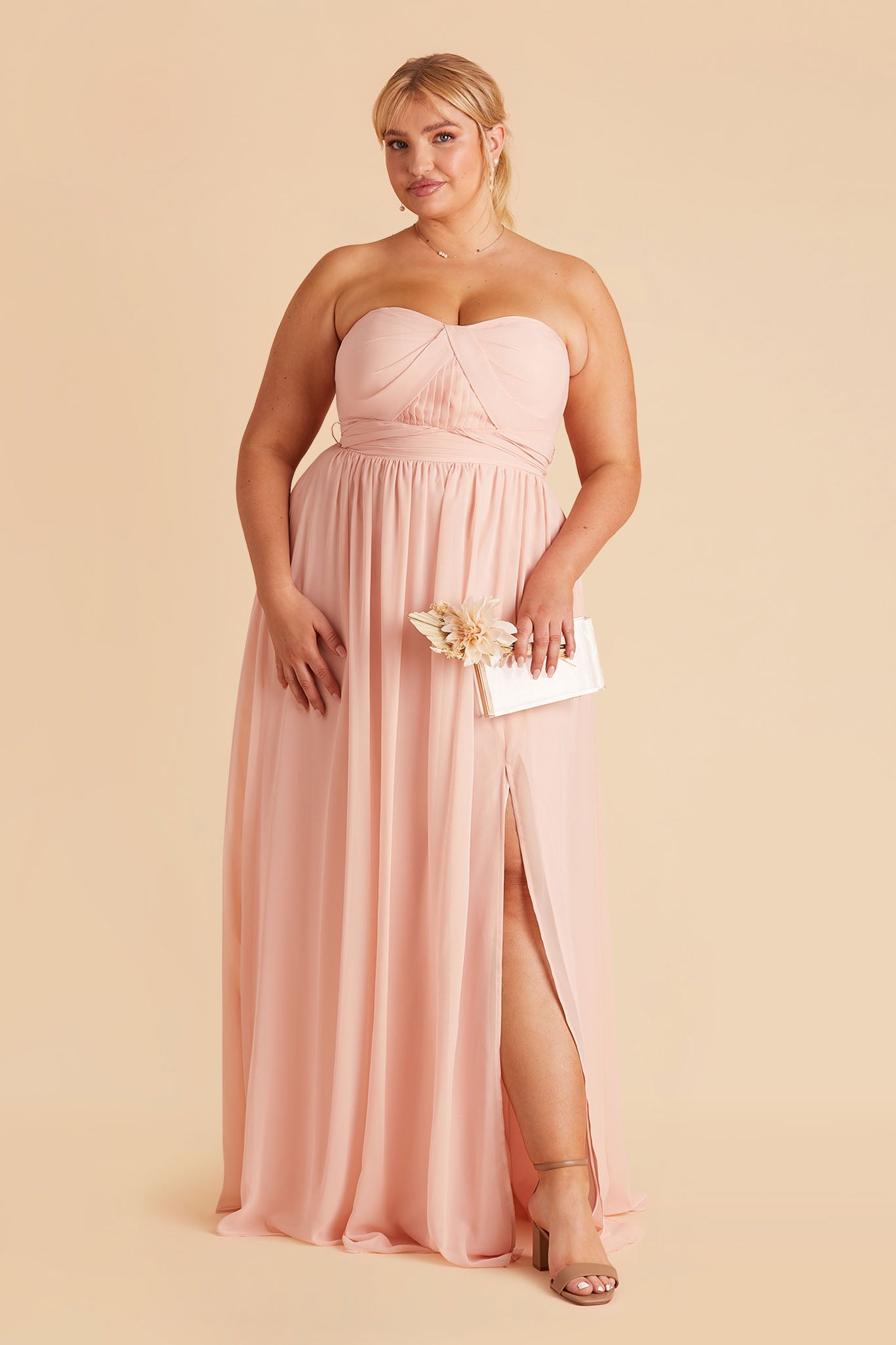 Grace plus size convertible bridesmaid dress in Blush Pink Chiffon by Birdy Grey, front view