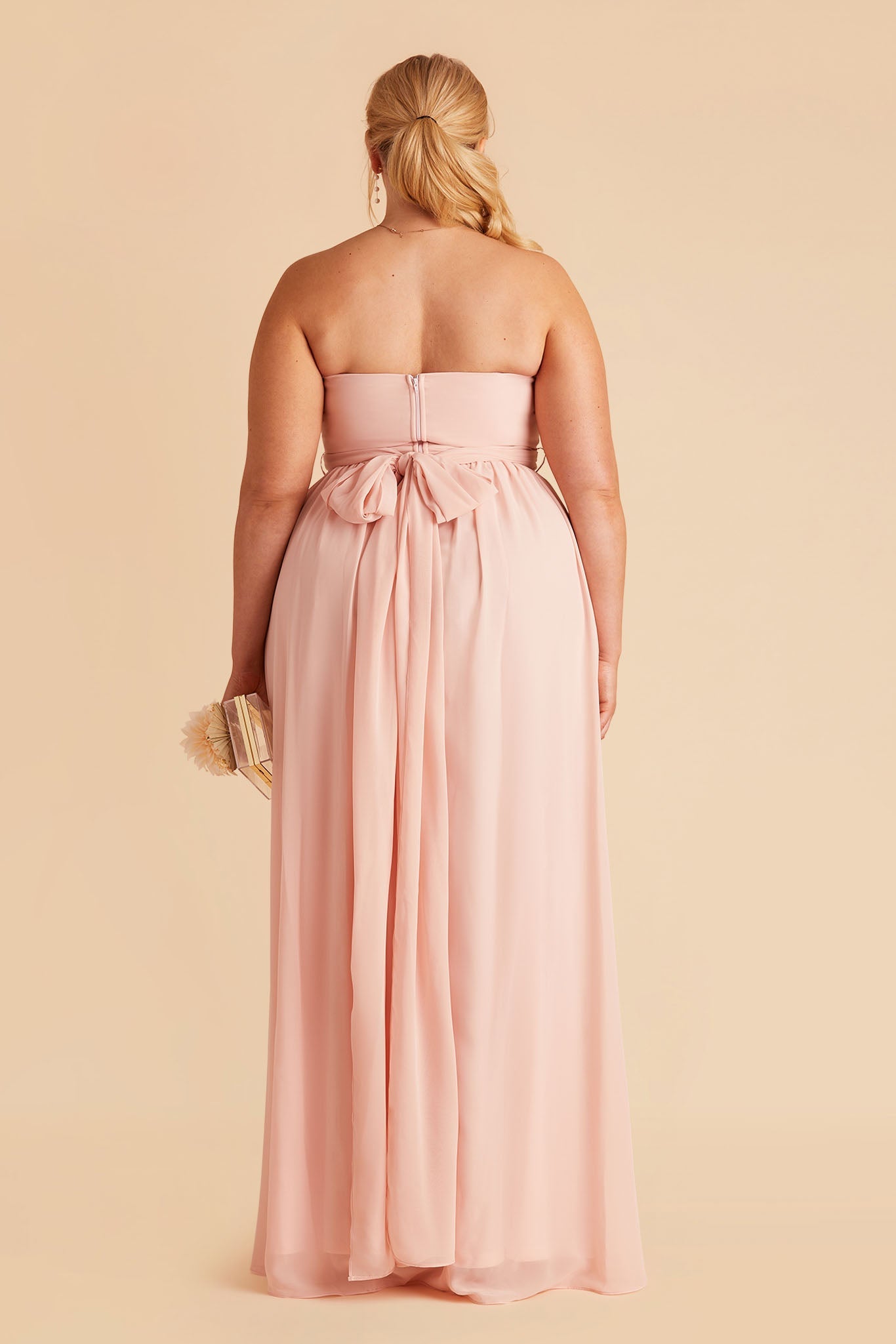 Grace plus size convertible bridesmaid dress in Blush Pink Chiffon by Birdy Grey, back view