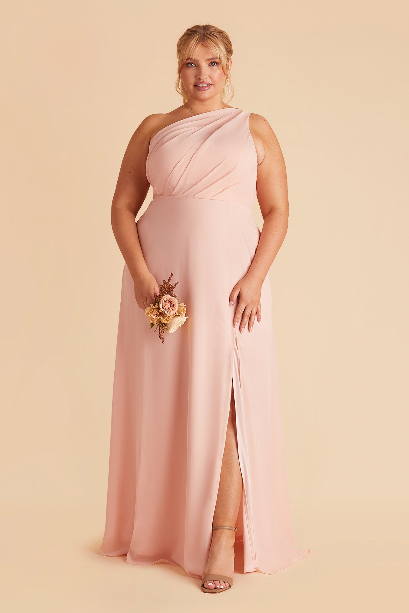 Kira Chiffon Slit Bridesmaid Dress in Blush Pink