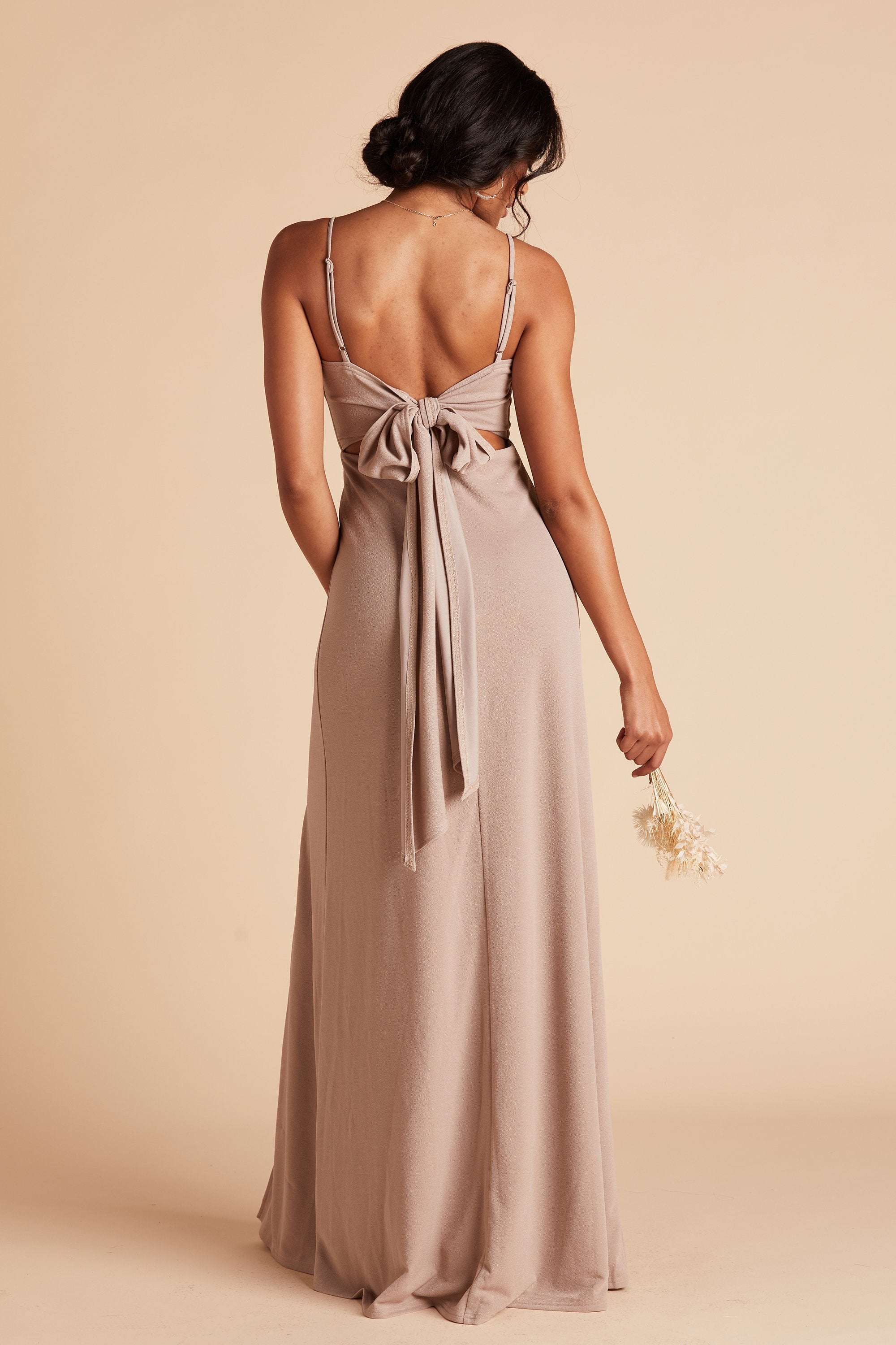 Benny bridesmaid dress in taupe crepe by Birdy Grey, back view