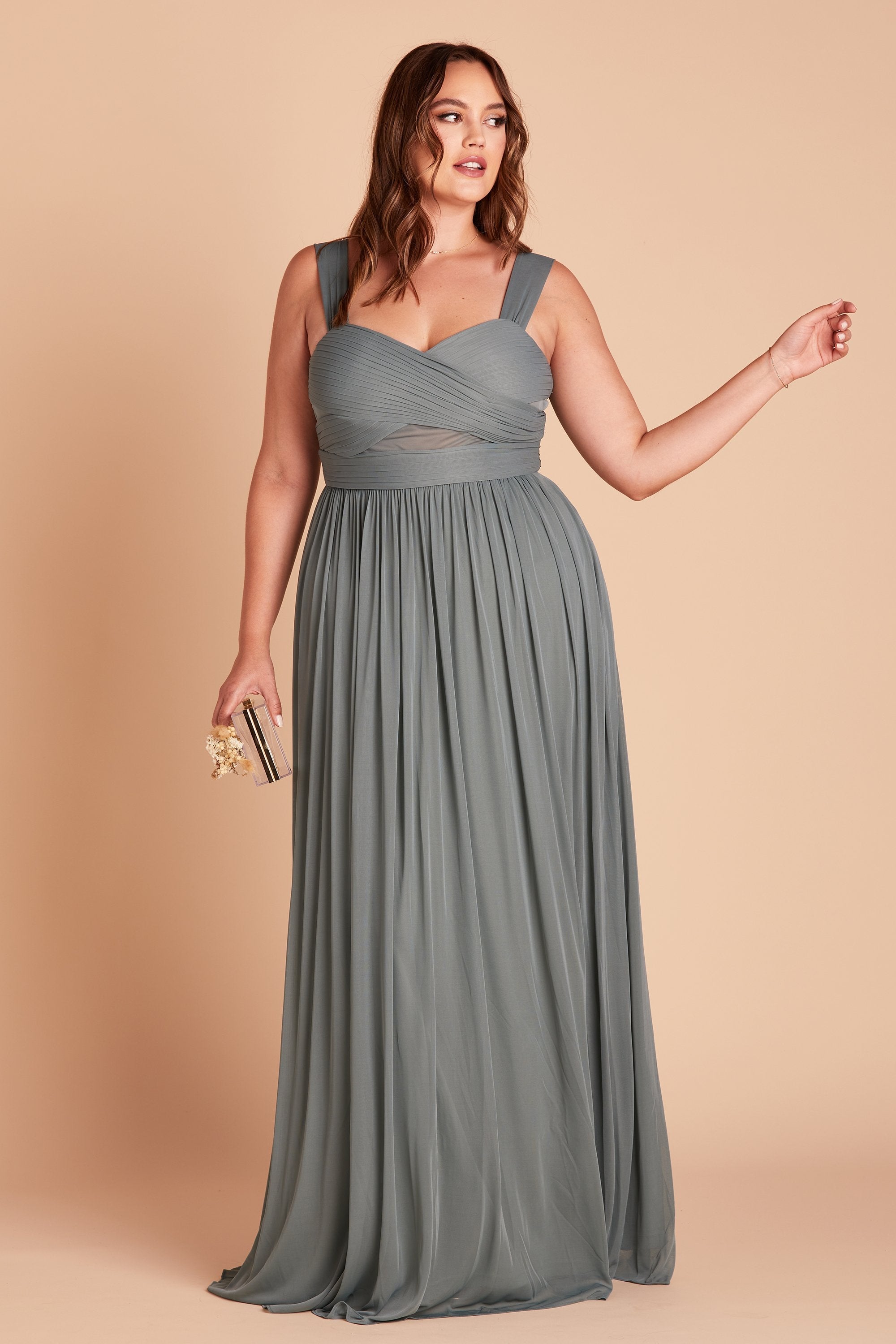 Elsye plus size bridesmaid dress in sea glass green chiffon by Birdy Grey, front view
