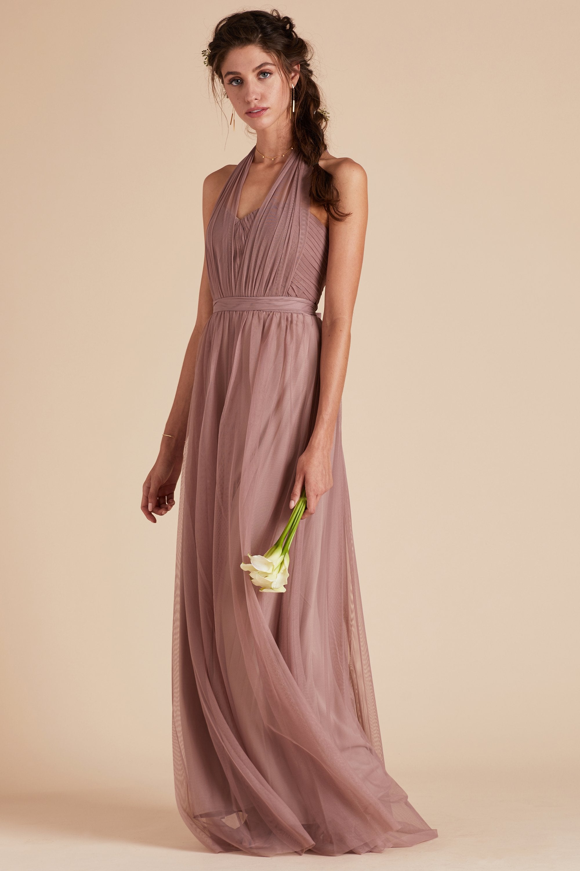 Christina convertible bridesmaid dress in sandy mauve tulle by Birdy Grey, front view