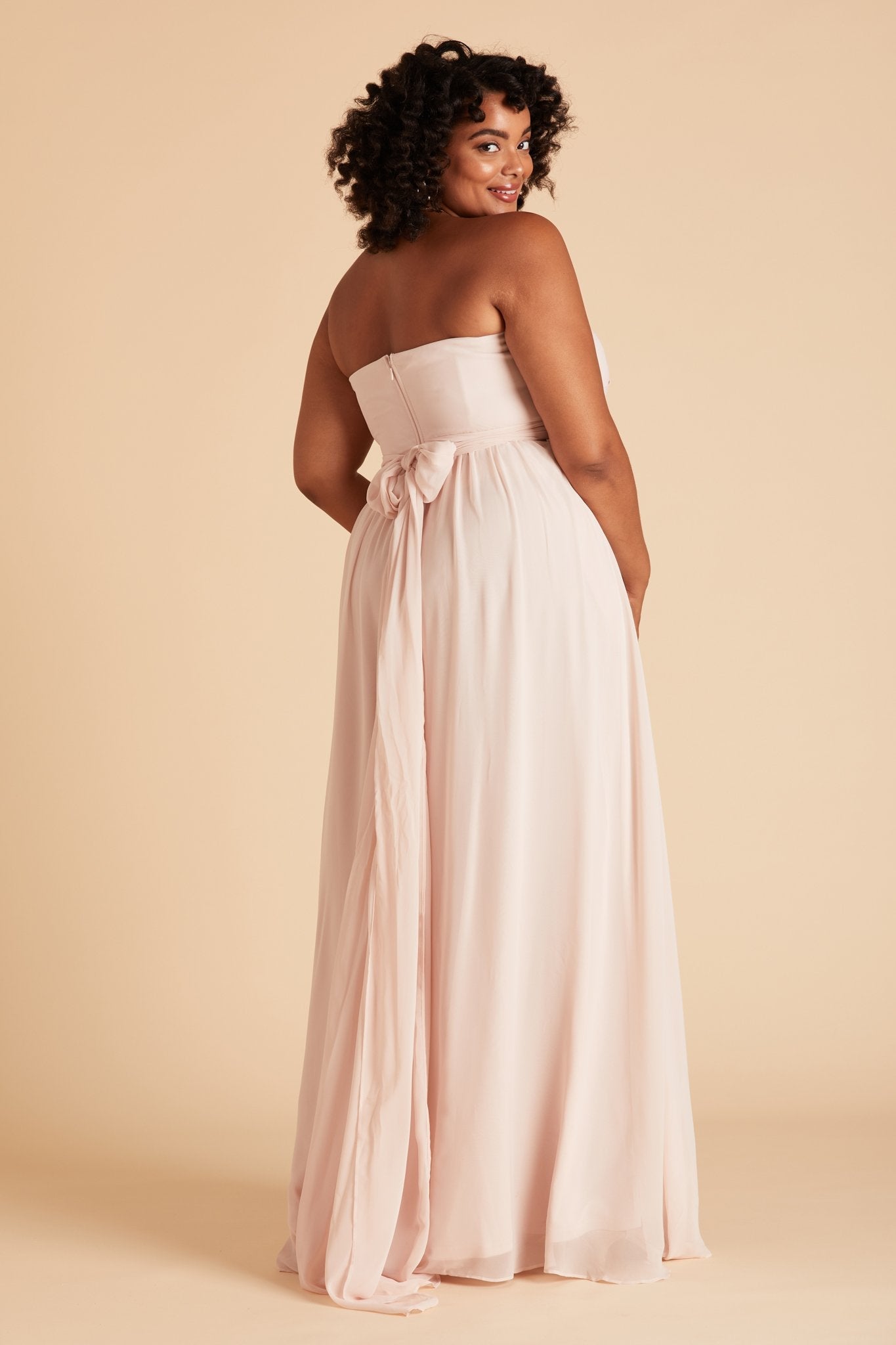 Grace convertible plus size bridesmaid dress in pale blush pink chiffon by Birdy Grey, back view