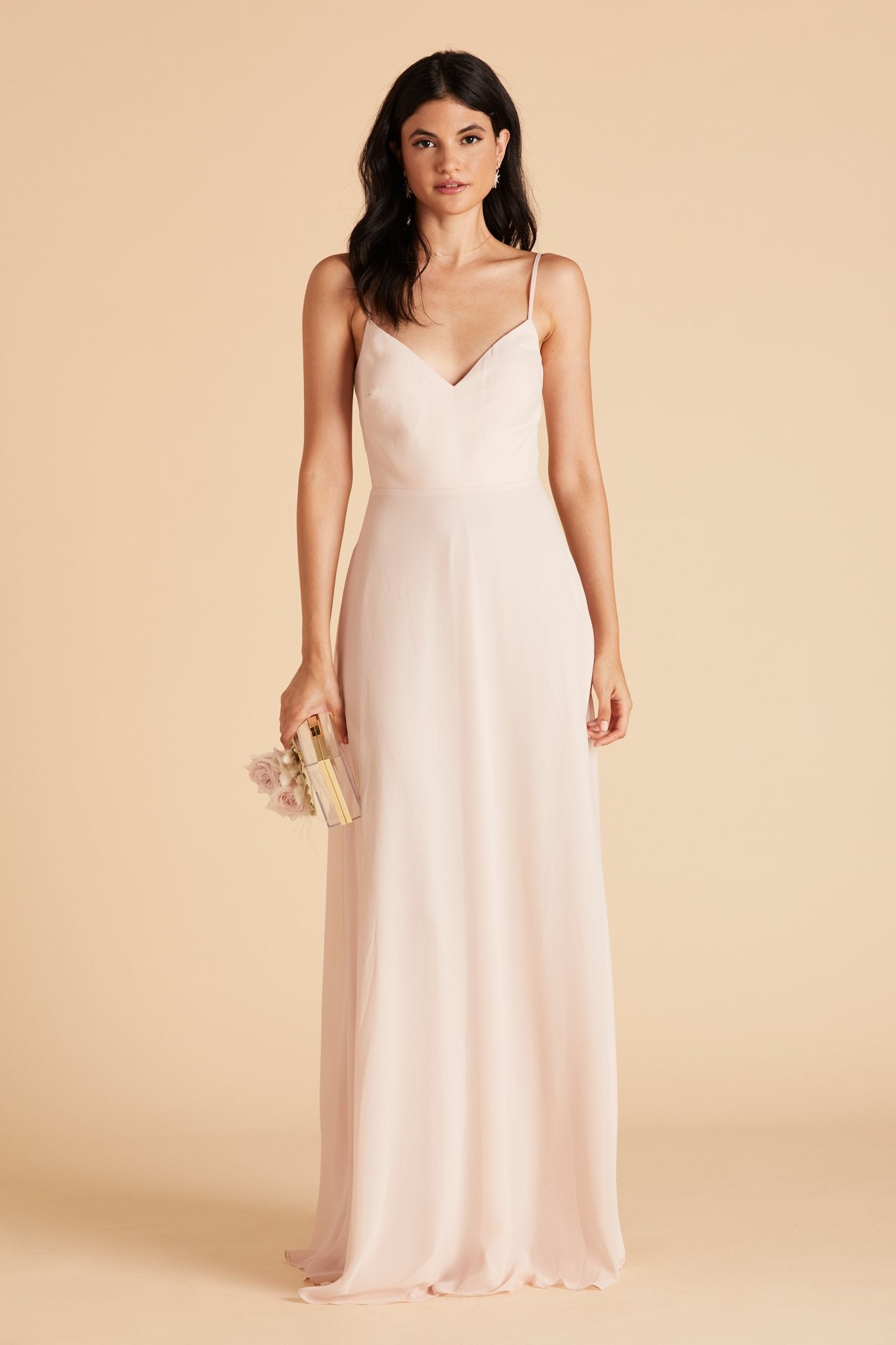 Devin convertible bridesmaids dress in pale blush chiffon by Birdy Grey, front view