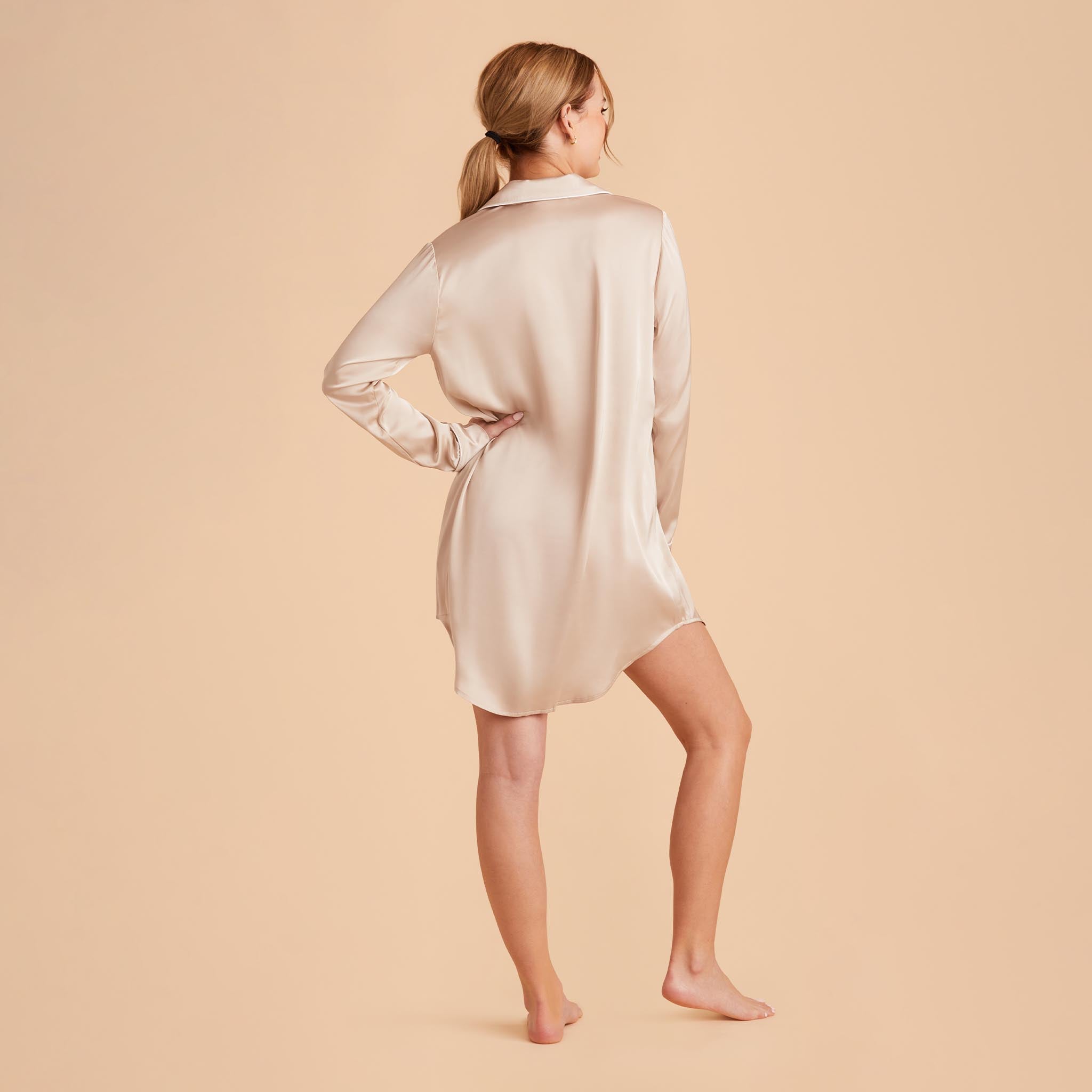 Satin Sleepshirt in champagne by Birdy Grey, back view