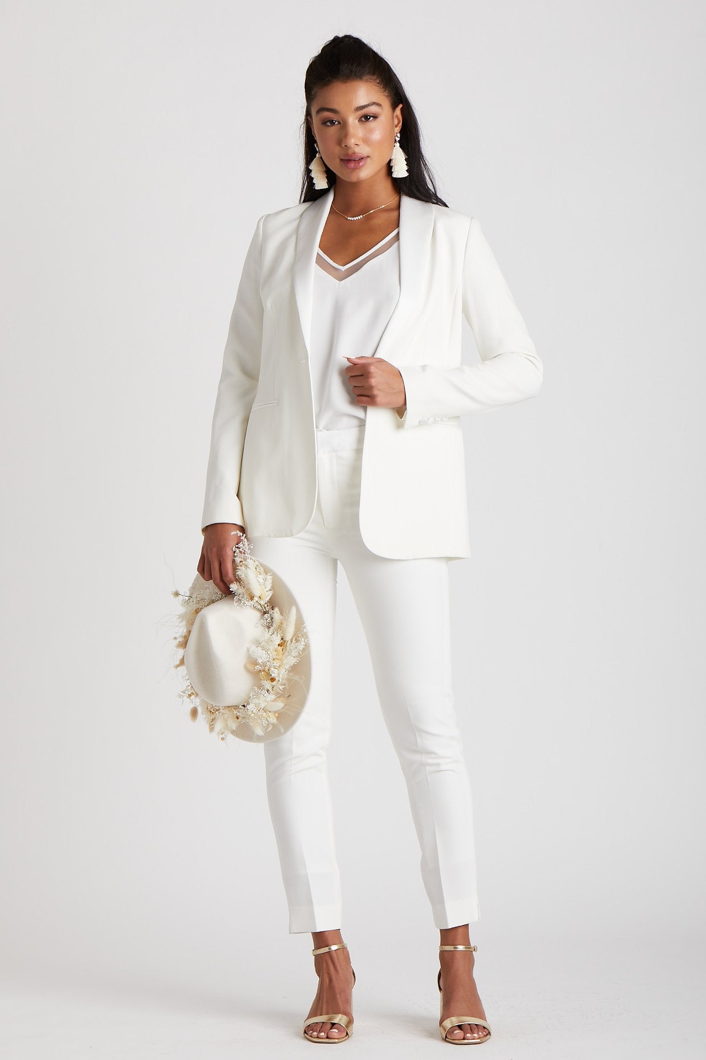 Women's White Tuxedo Pants by SuitShop