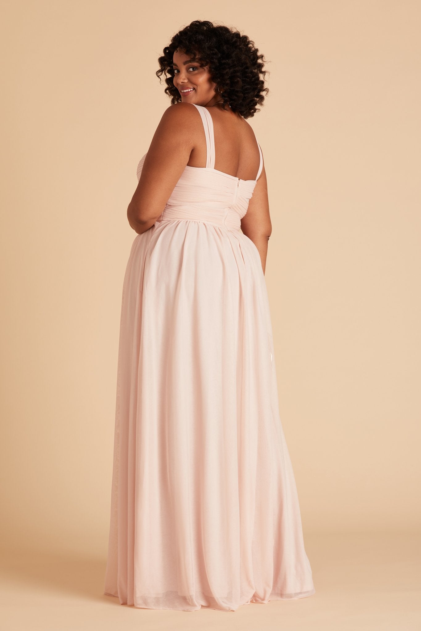 Elsye plus size bridesmaid dress in pale blush chiffon by Birdy Grey, back view