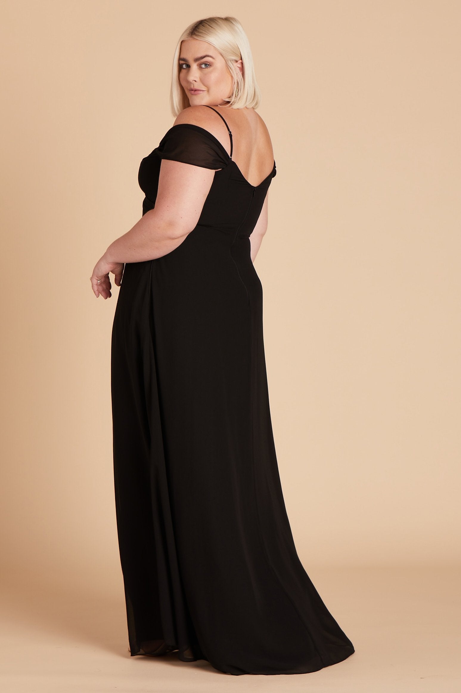 Spence convertible plus size bridesmaid dress in black chiffon by Birdy Grey, side view