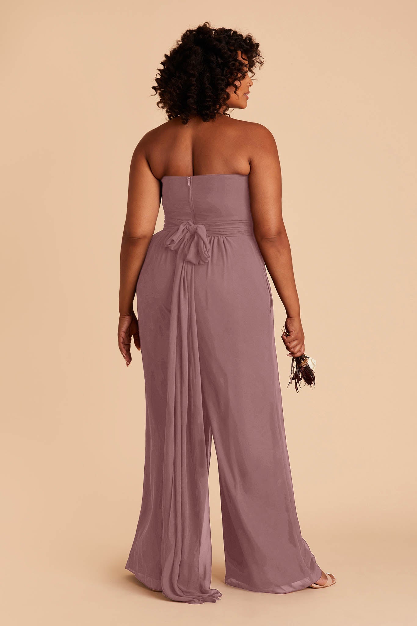 Purple plus size wedding jumpsuit with convertible neckline with tie in the back