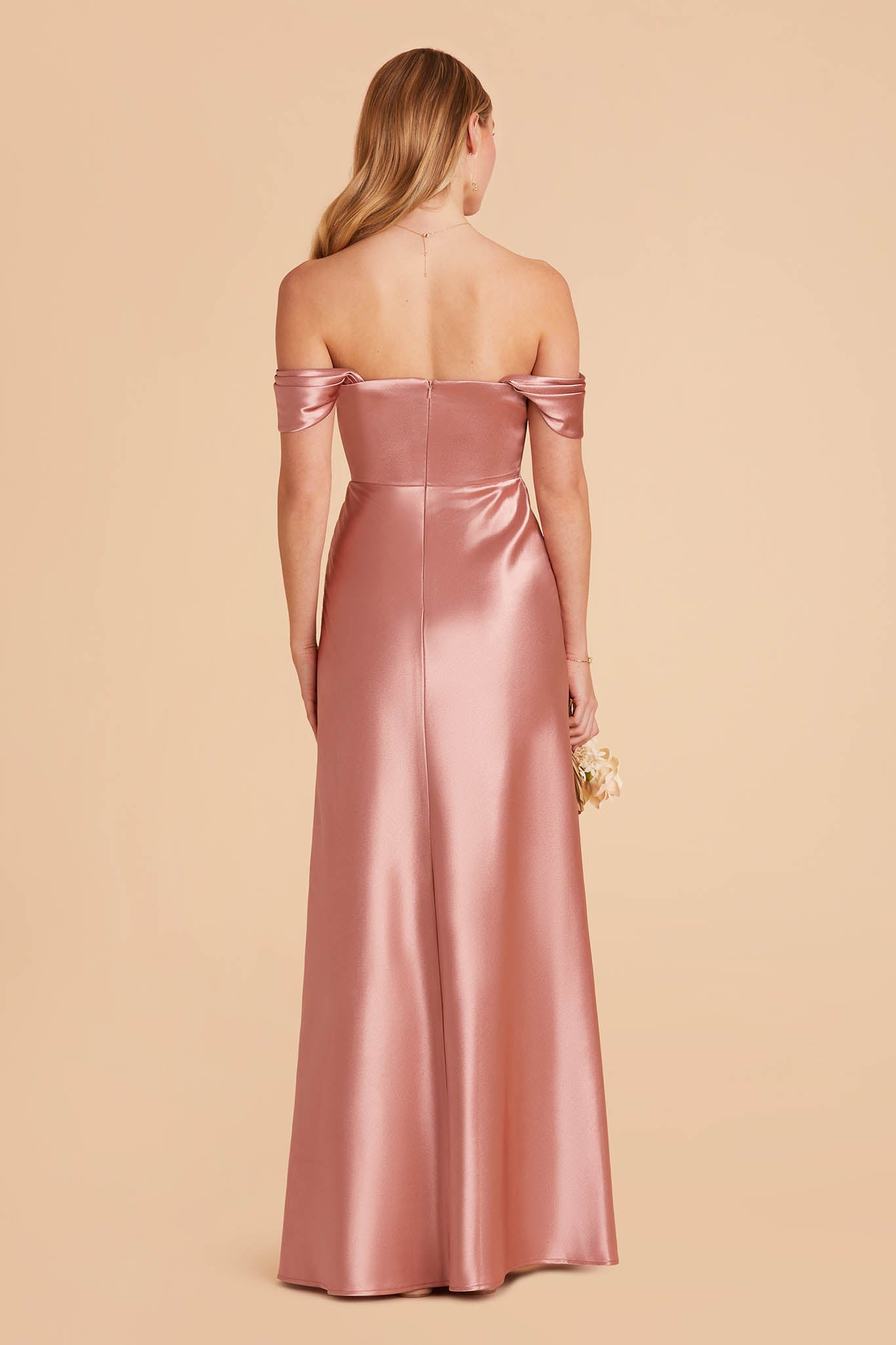 long pink satin bridesmaid dress 