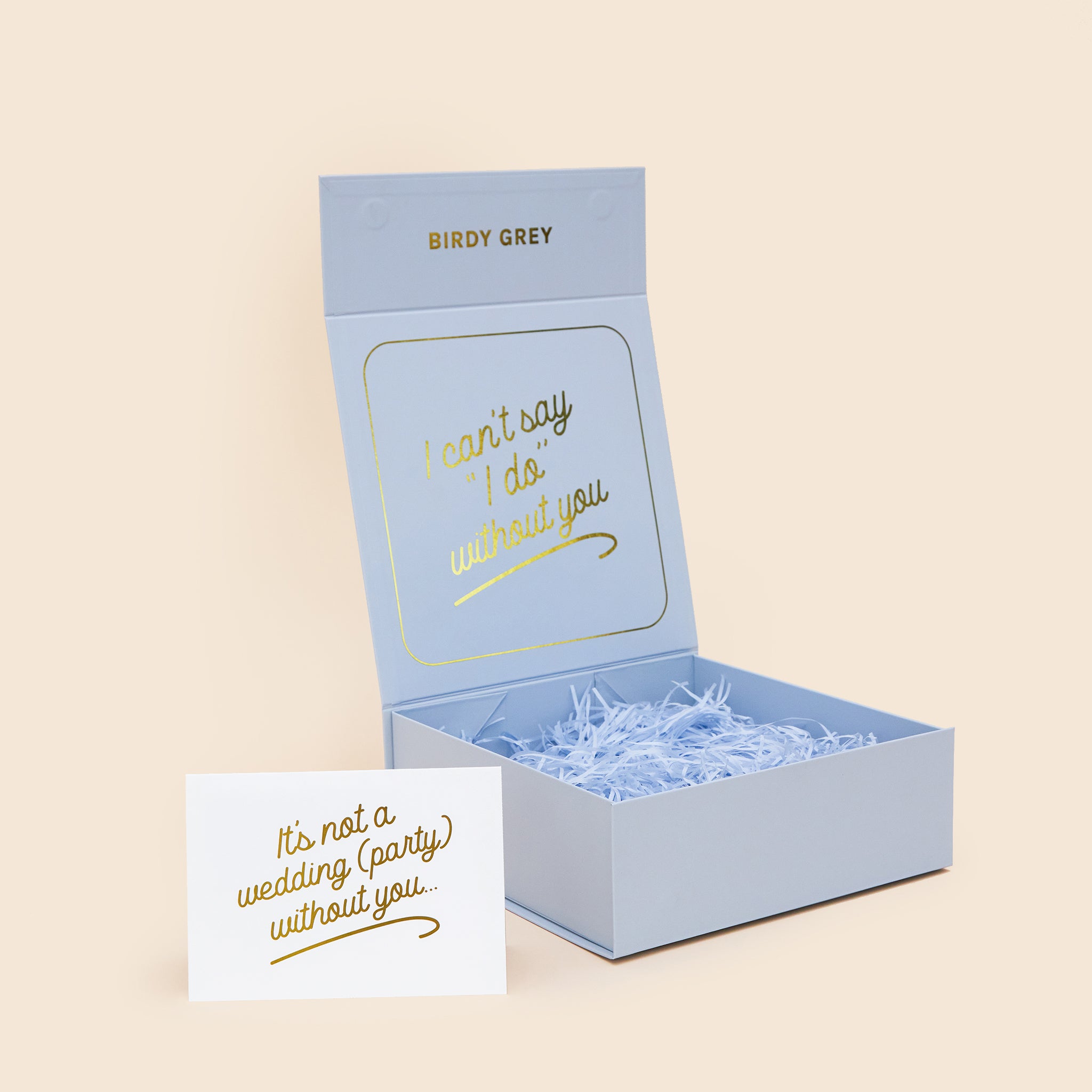 Personalized Proposal Box with card in Dusty Blue, front view