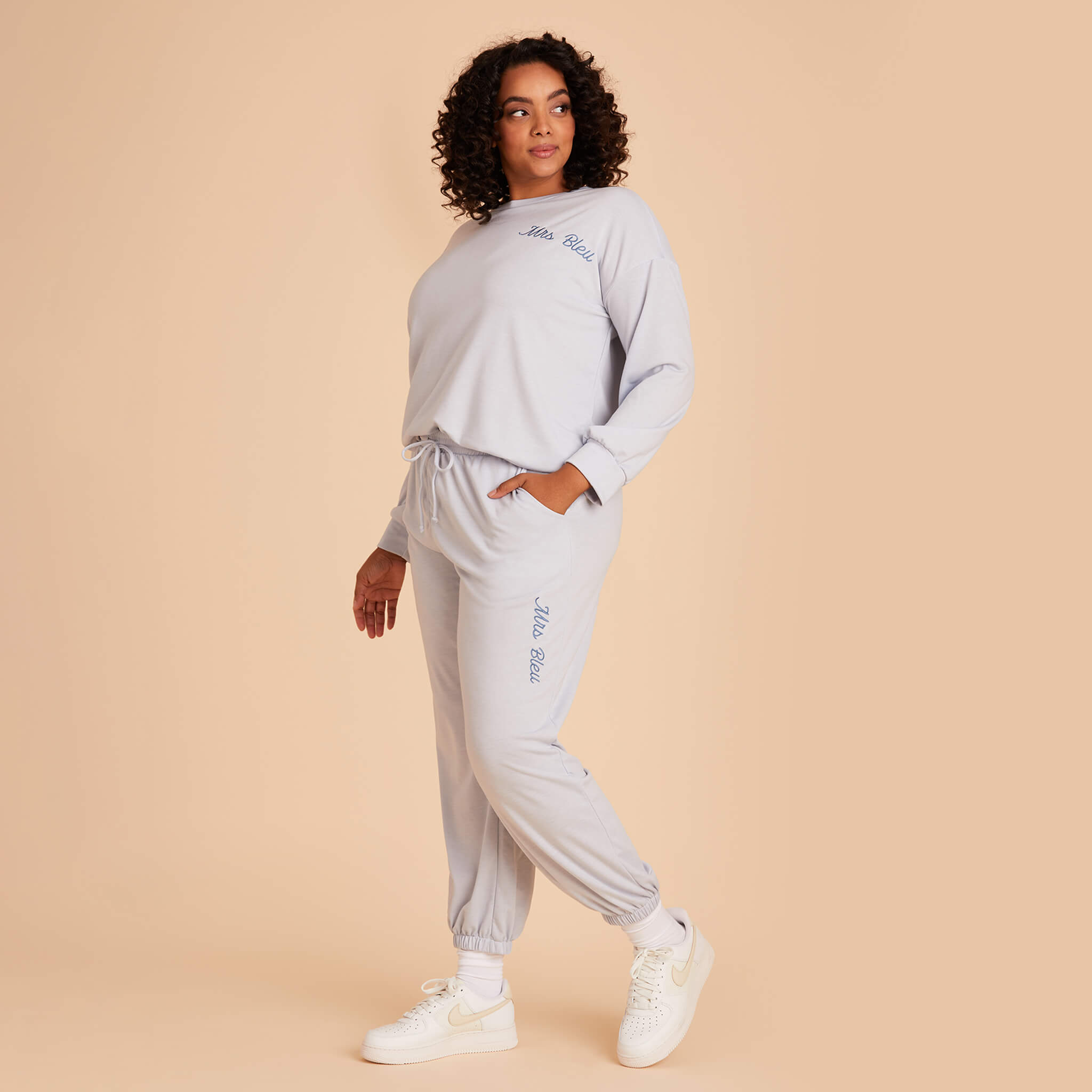 Plus Size Light Blue Crew Neck Sweatshirt  and sweatpants with personalization