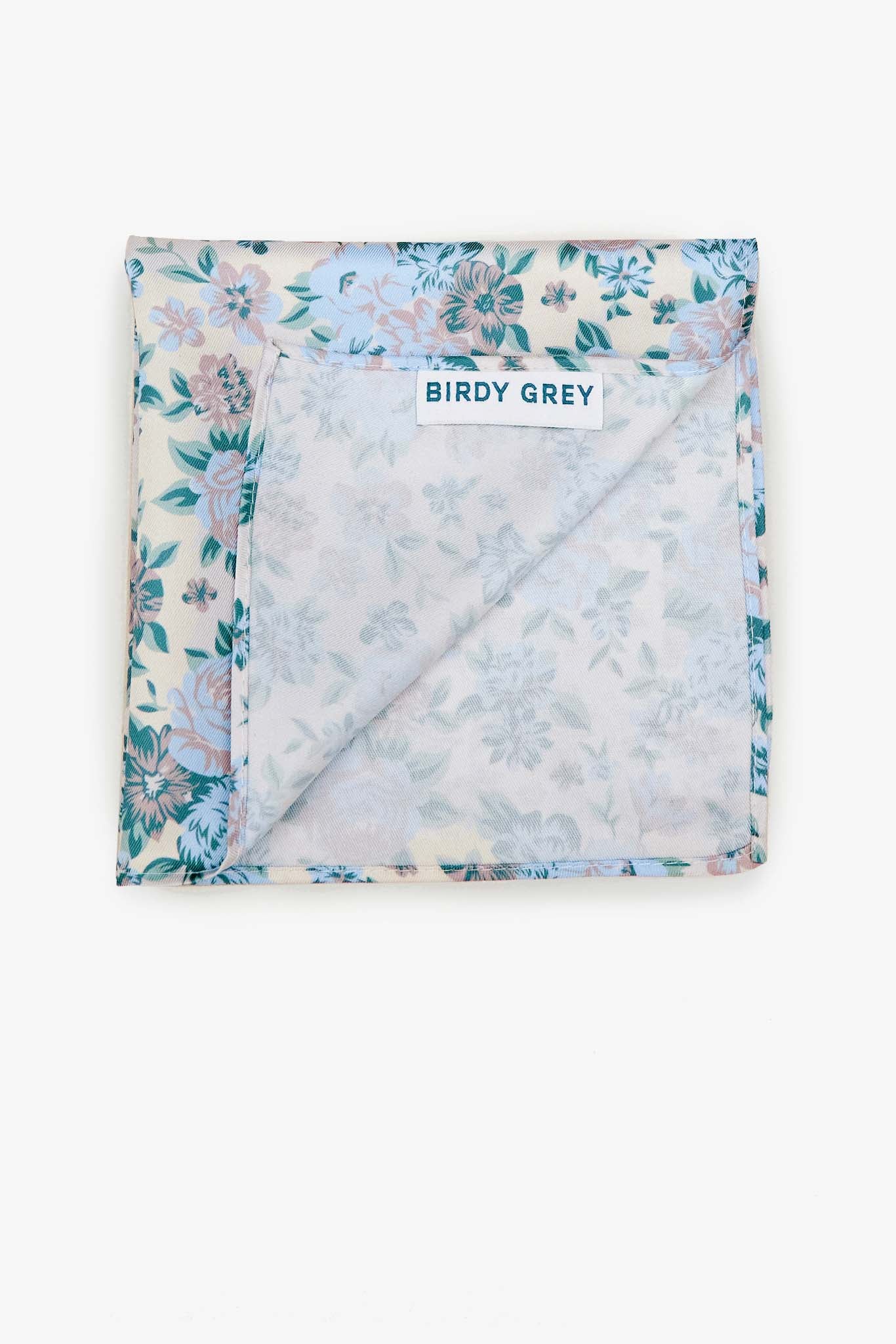 Didi Pocket Square in dusty blue floral by Birdy Grey, back view