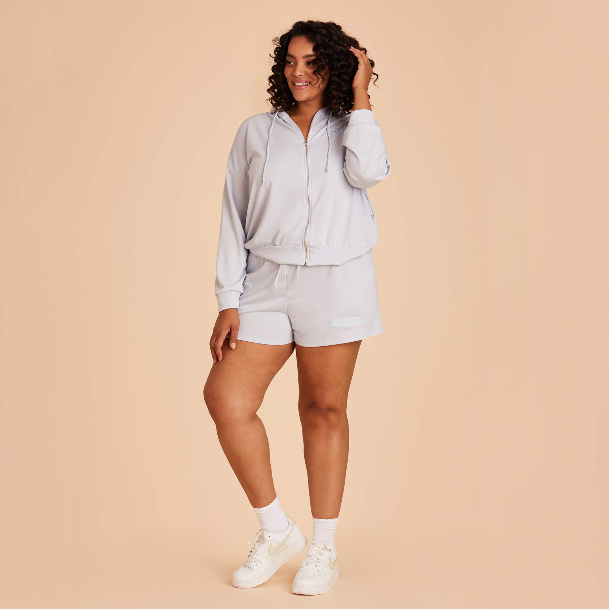 Plus Size Light Blue hoodie and shorts with personalization