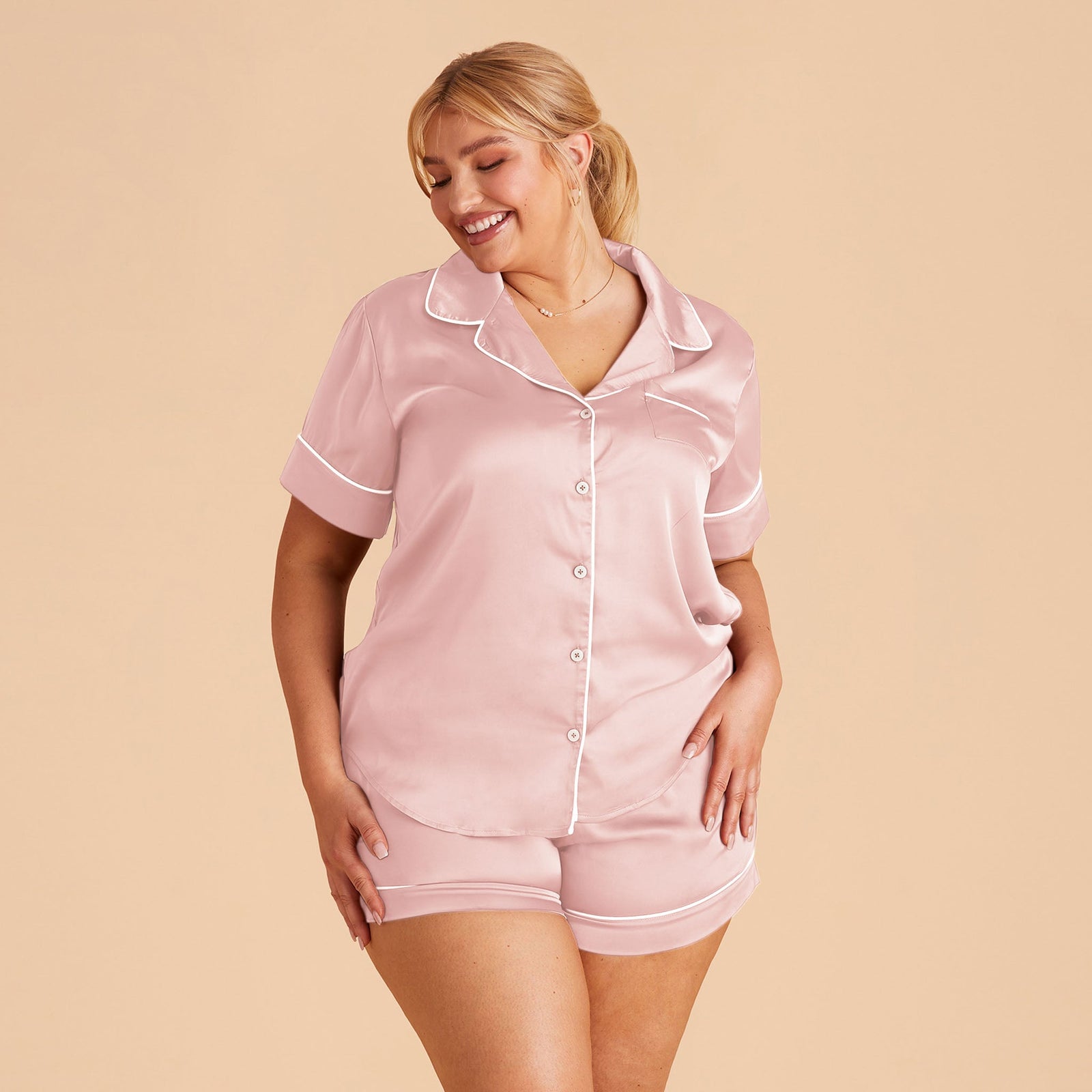 Jonny Satin Pajama Set - Dusty Pink