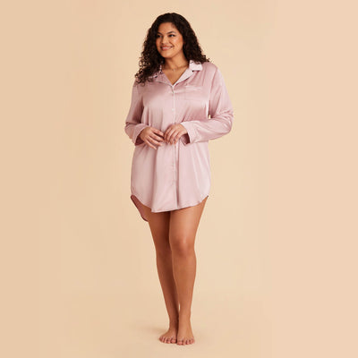 Plus Size Satin Sleepshirt in dusty pink by Birdy Grey, front view