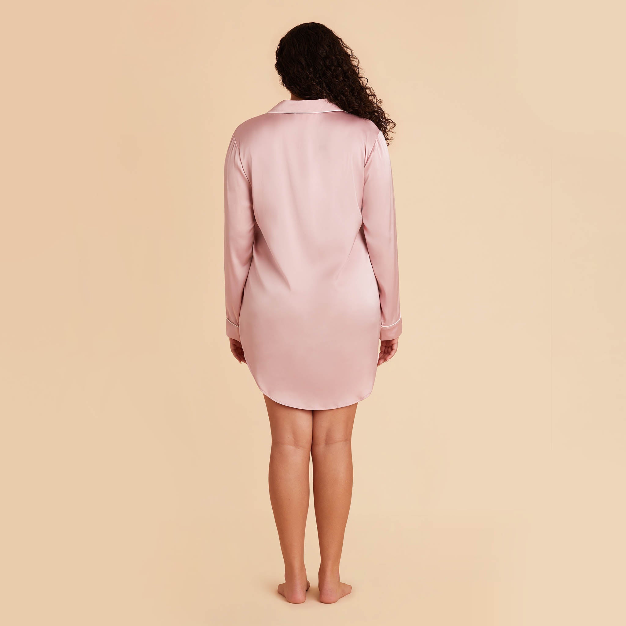 Plus Size Satin Sleepshirt in dusty pink by Birdy Grey, back view