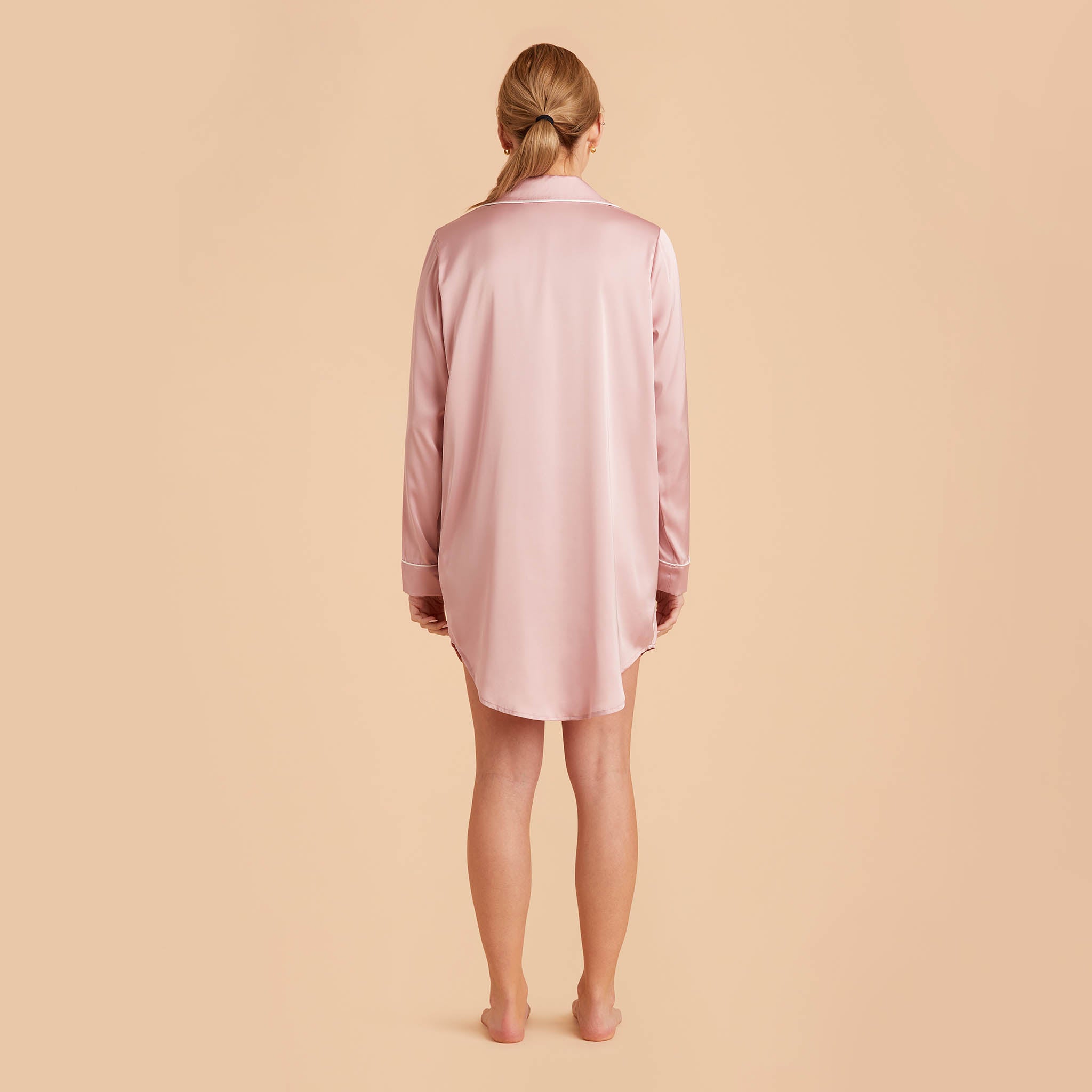 Satin Sleepshirt in dusty pink by Birdy Grey, back view