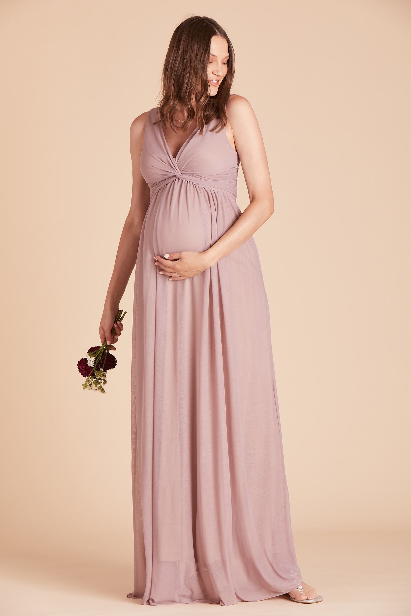 Lianna bridesmaid dress in mauve pink chiffon by Birdy Grey, front view