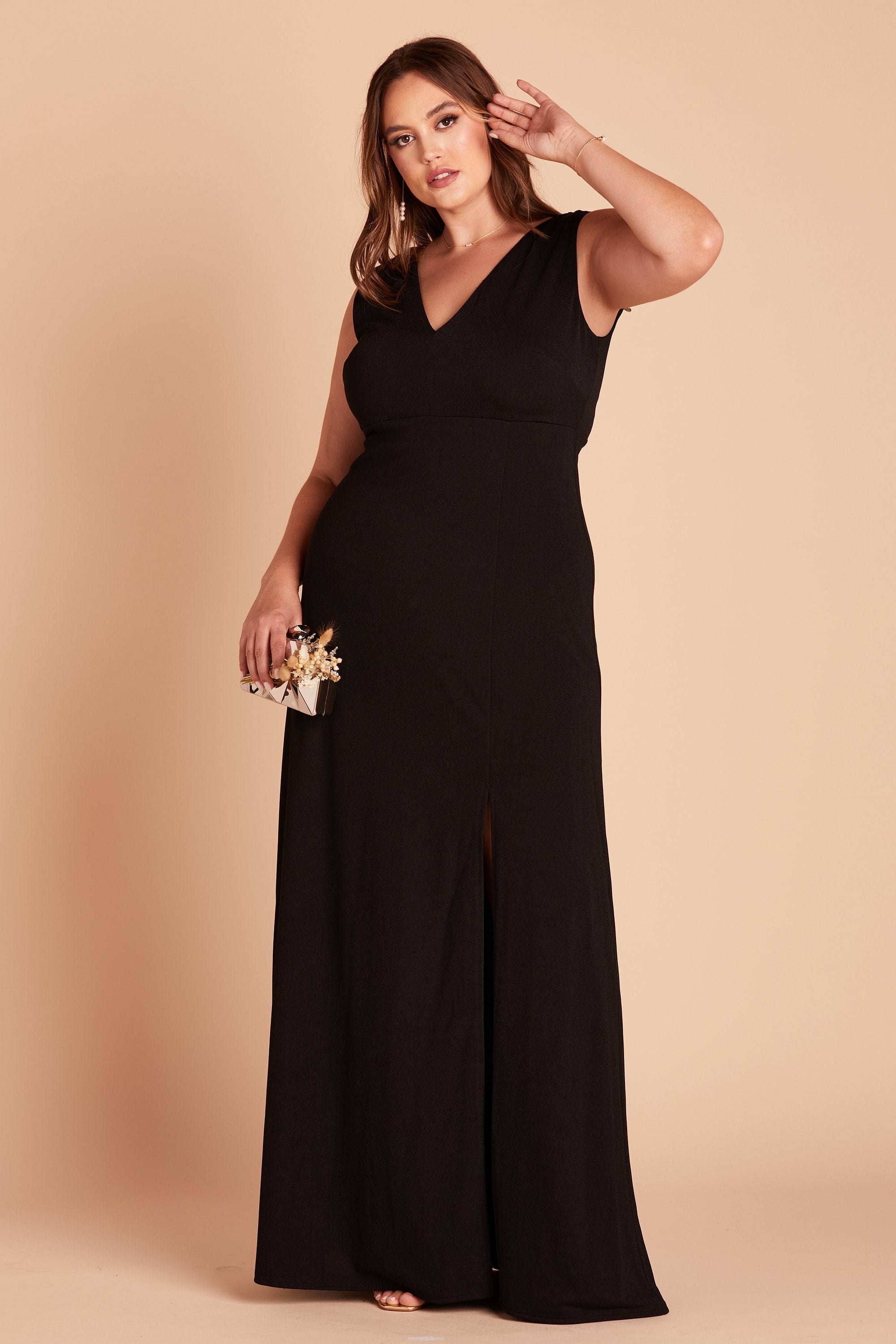Shamin plus size bridesmaid dress in black crepe by Birdy Grey, front view