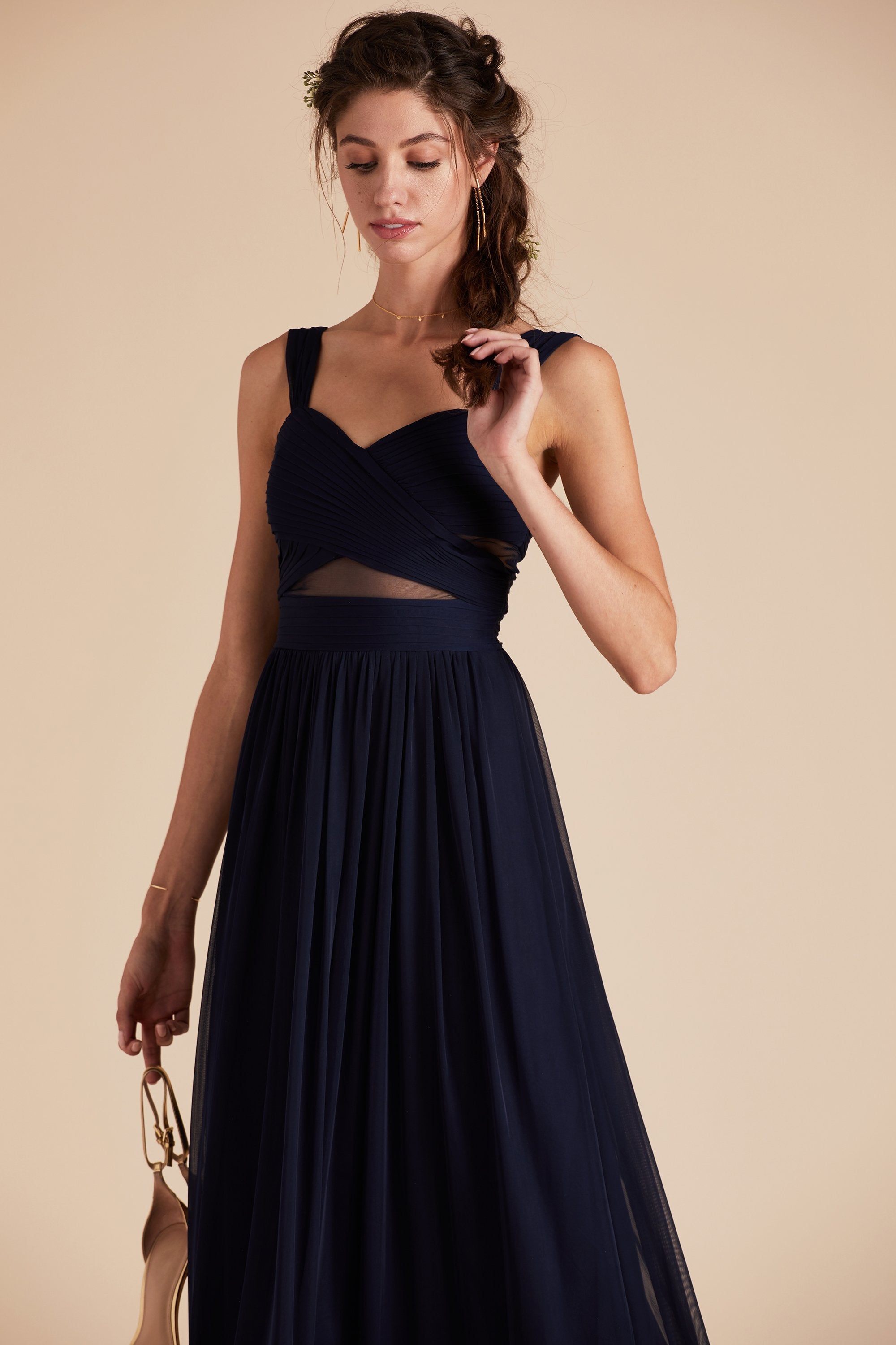 Elsye bridesmaid dress in navy blue chiffon by Birdy Grey, front view