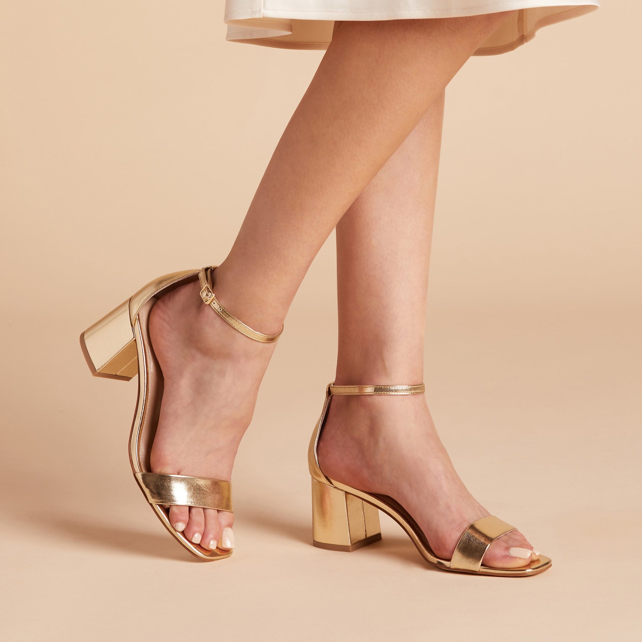 Natalie Chunky Heel in gold by Birdy Grey, front view