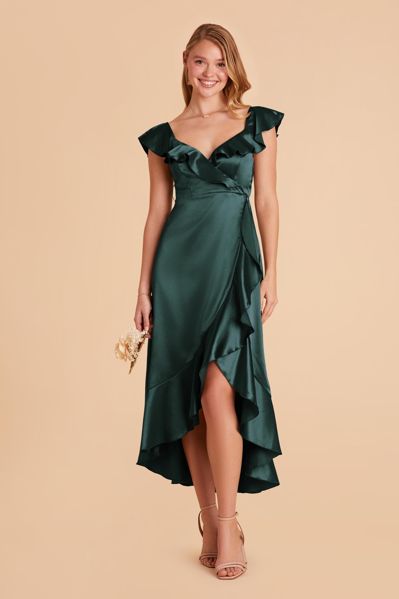 Emerald James Satin Midi Dress by Birdy Grey