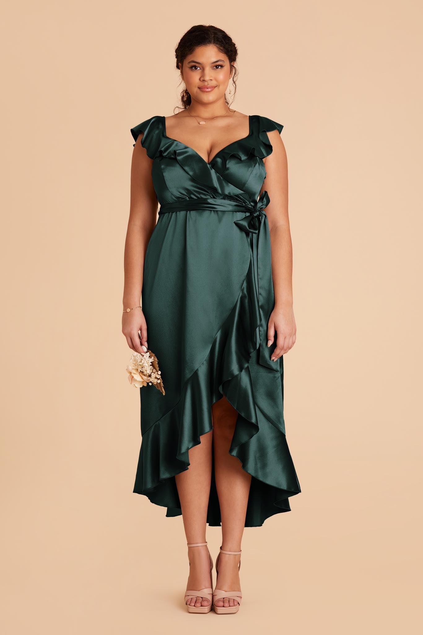 James Satin Midi Dress - Emerald