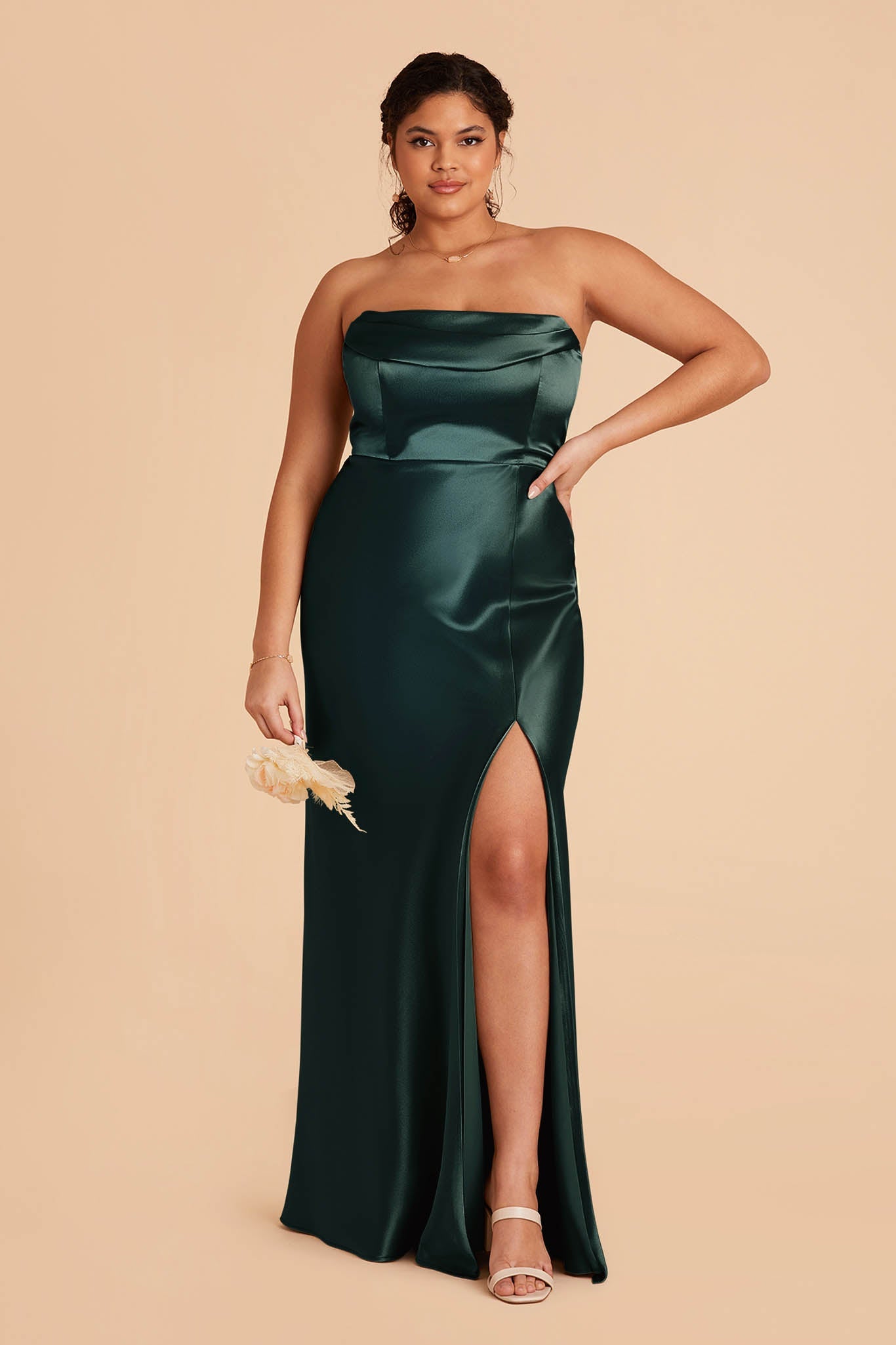 Mia Shiny Satin Convertible Dress - Emerald