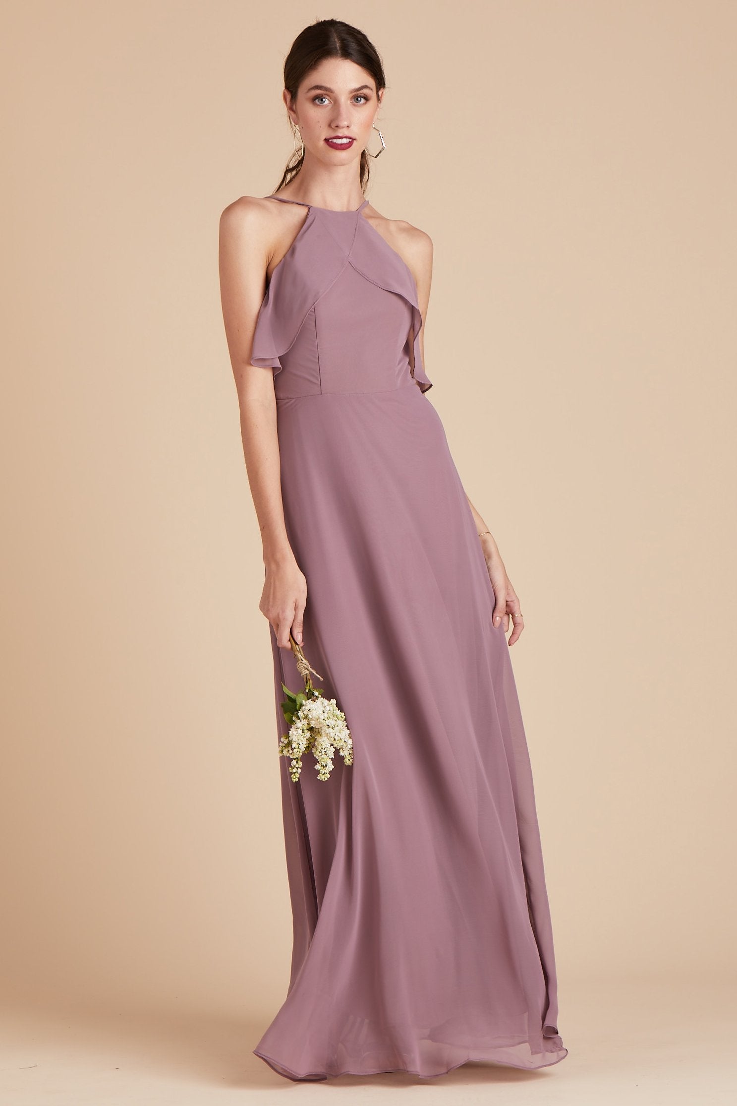 Jules bridesmaid dress in dark mauve chiffon by Birdy Grey, front view