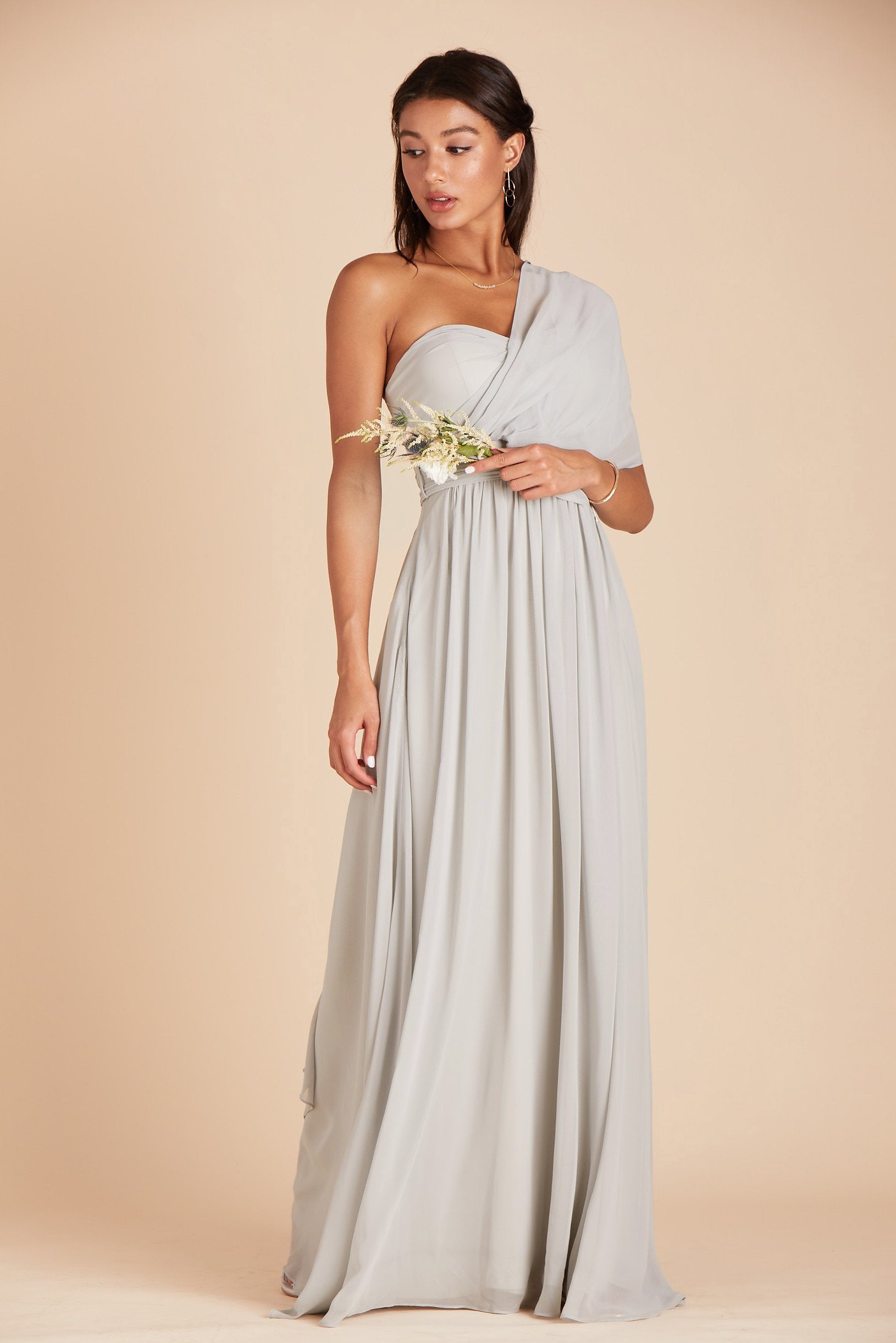 Grace convertible bridesmaid dress in dove gray chiffon by Birdy Grey, front view