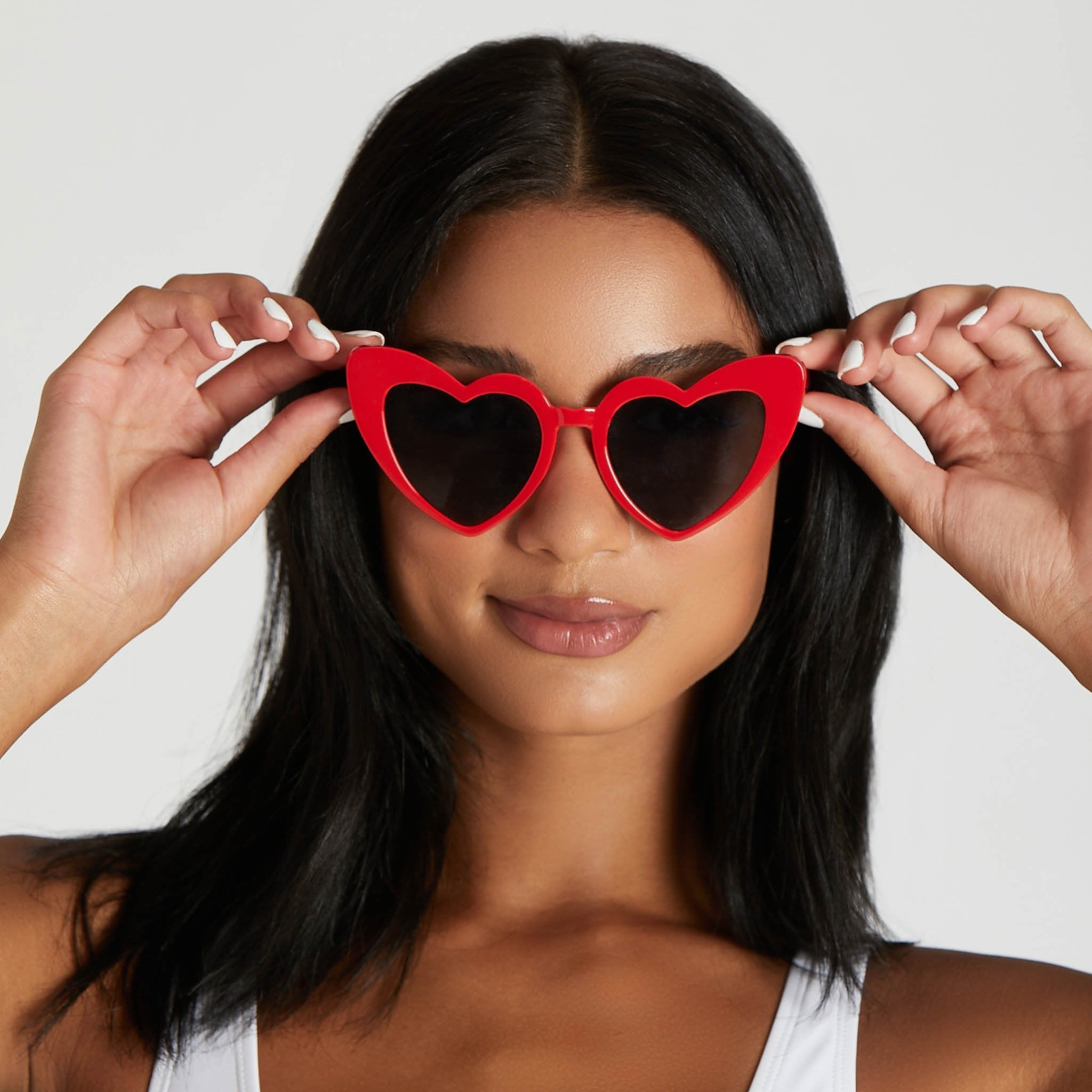 Heart sunglasses in red by Birdy Grey, front view