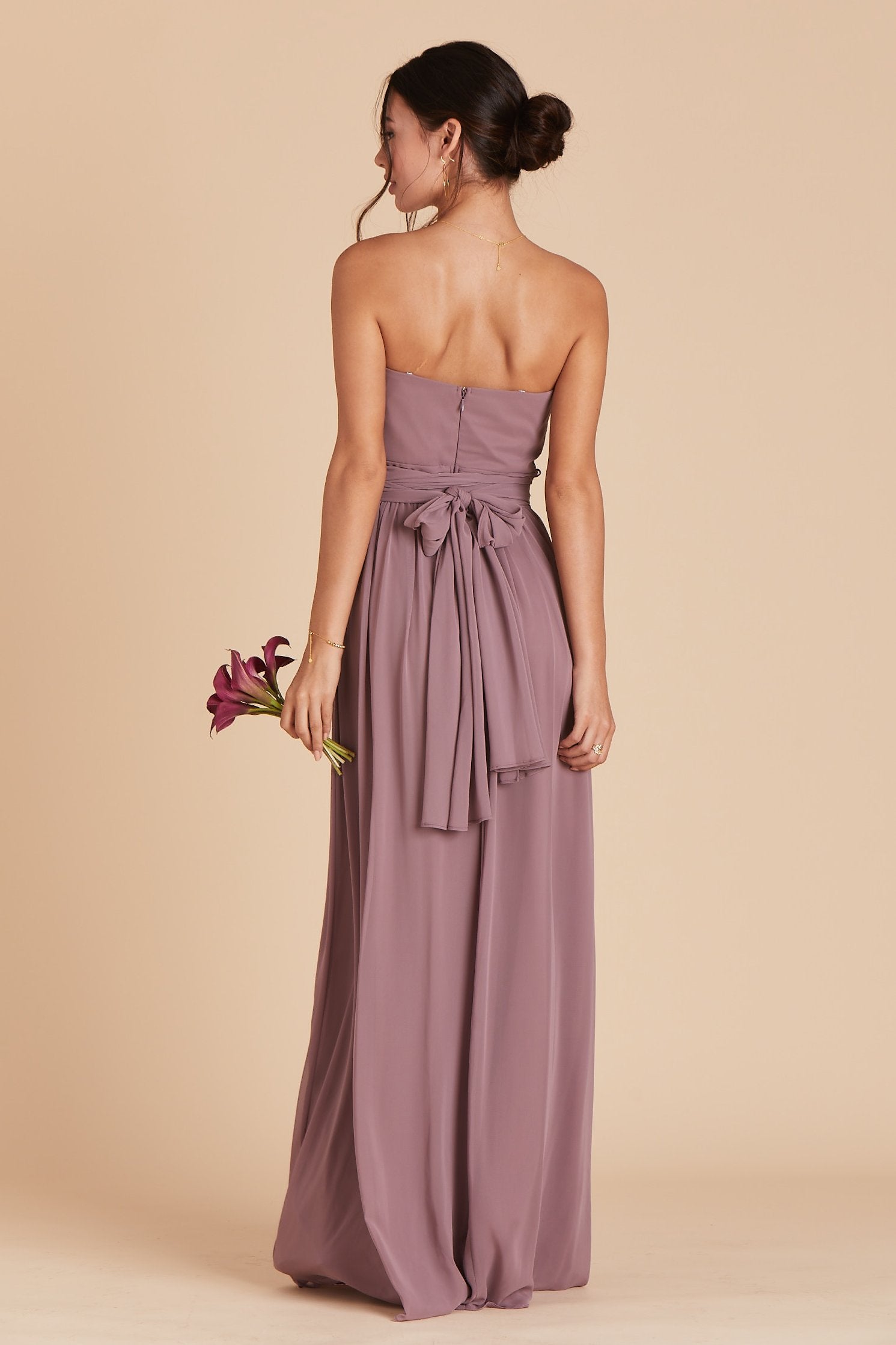 Grace convertible bridesmaid dress in Dark Mauve Purple Chiffon by Birdy Grey, back view