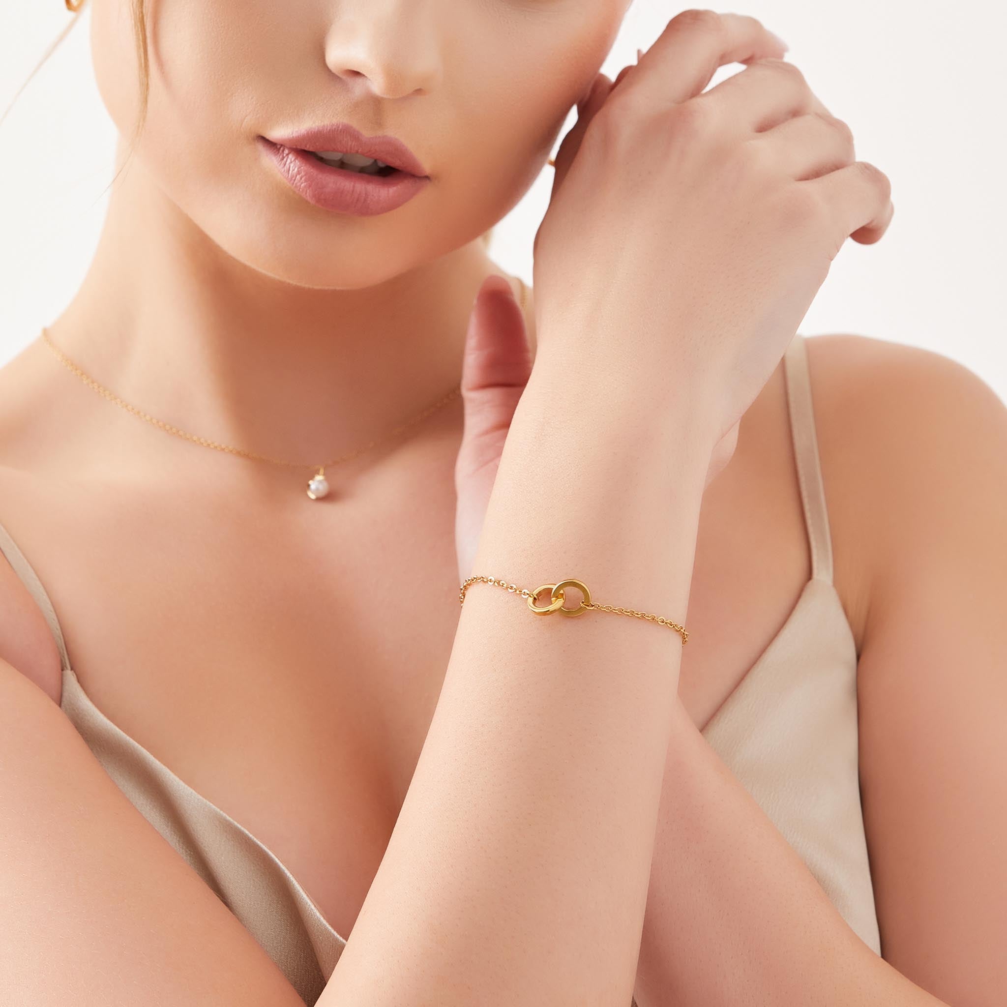 Gold soulmate bracelet, front view