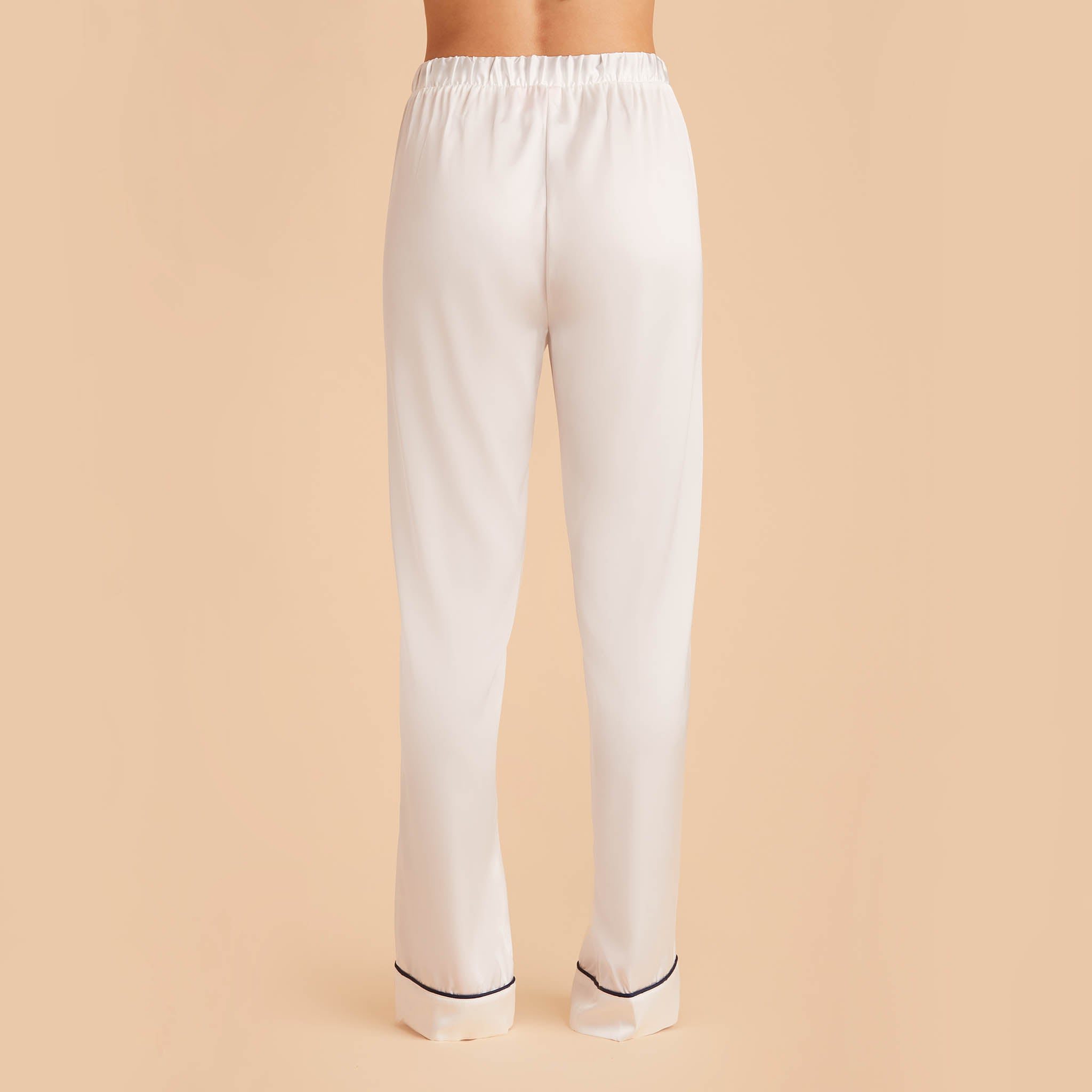 Jonny Satin Pants Bridesmaid Pajamas With White Piping in ivory, back view