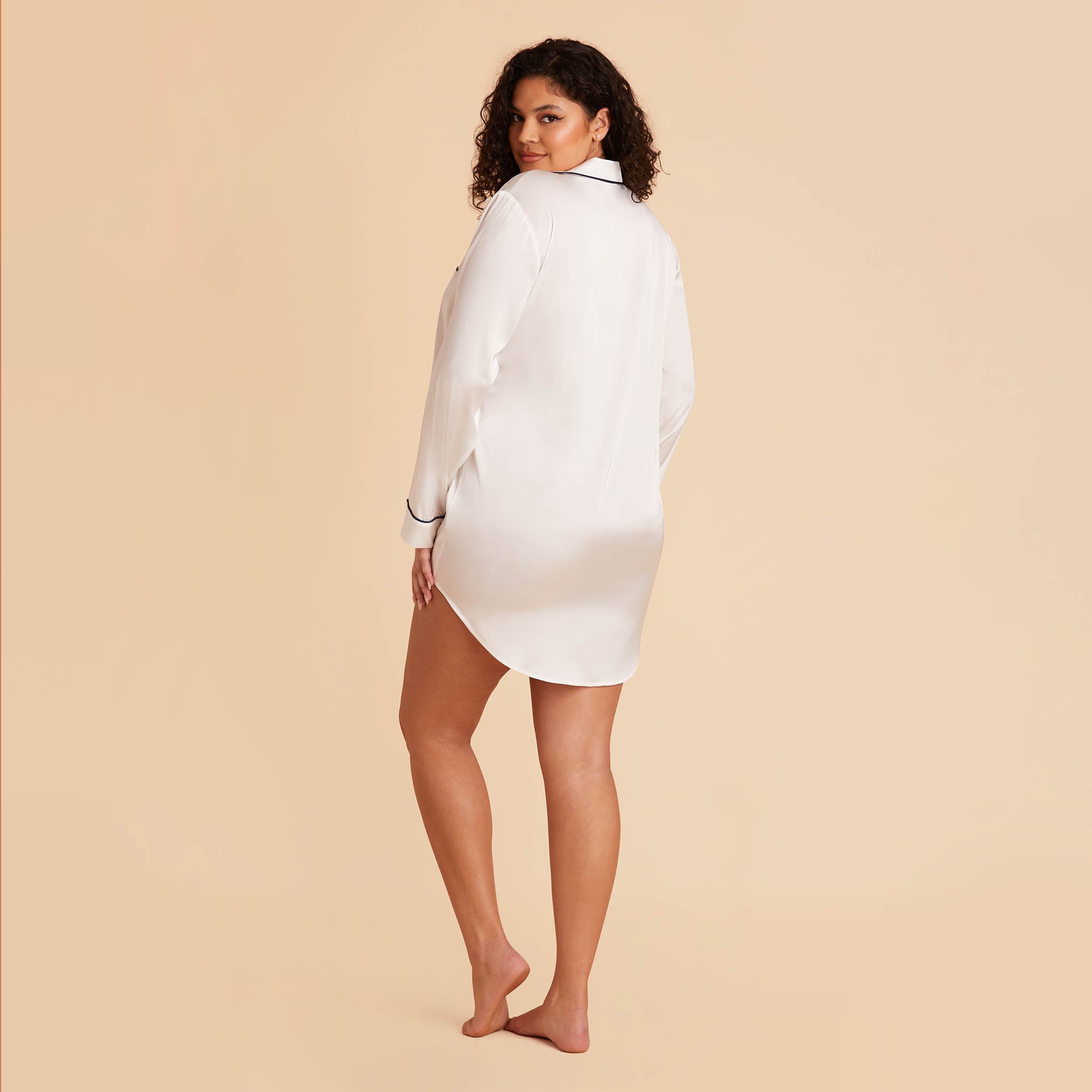 Plus Size Satin Sleepshirt in ivory by Birdy Grey, front view