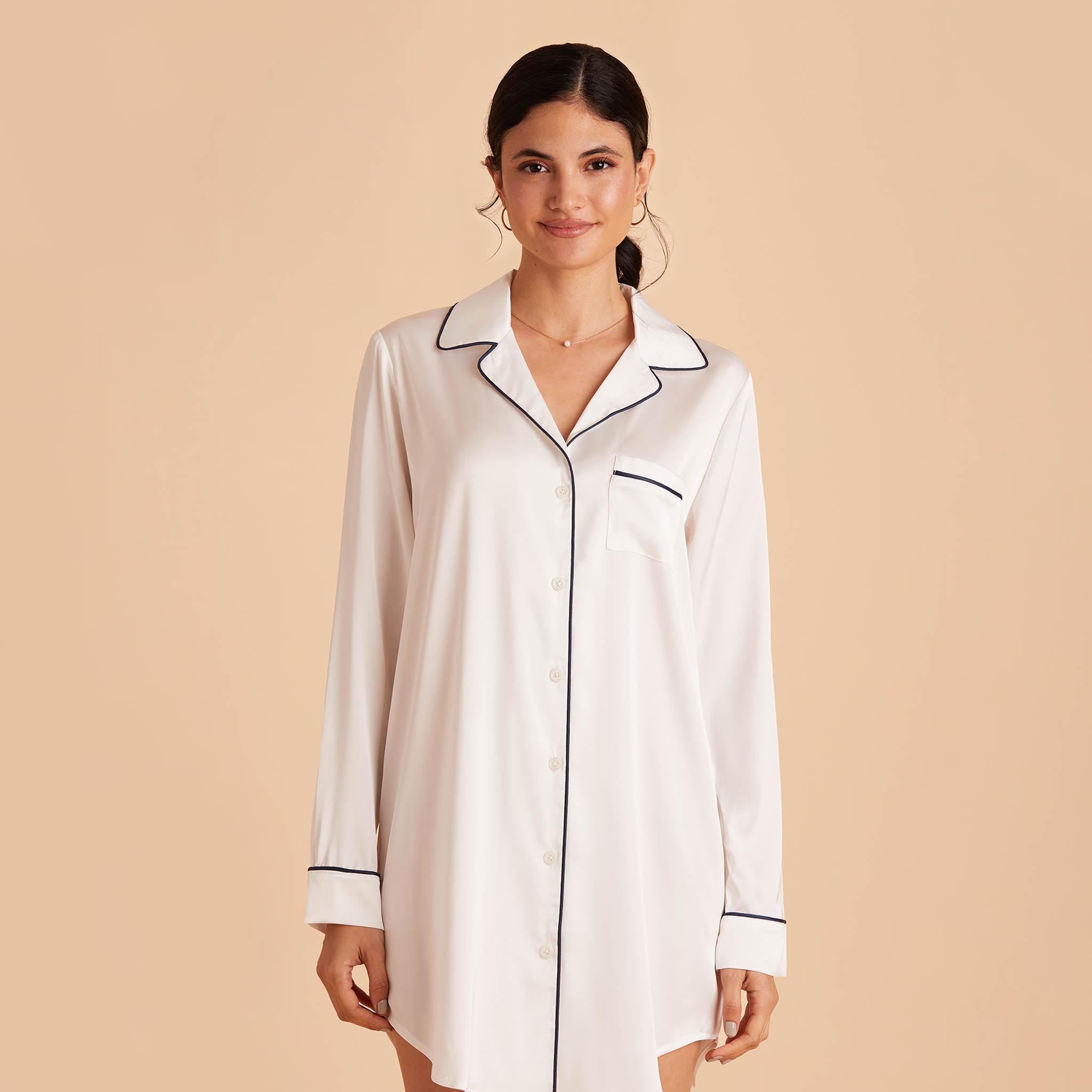 Satin Sleepshirt in ivory by Birdy Grey, front view