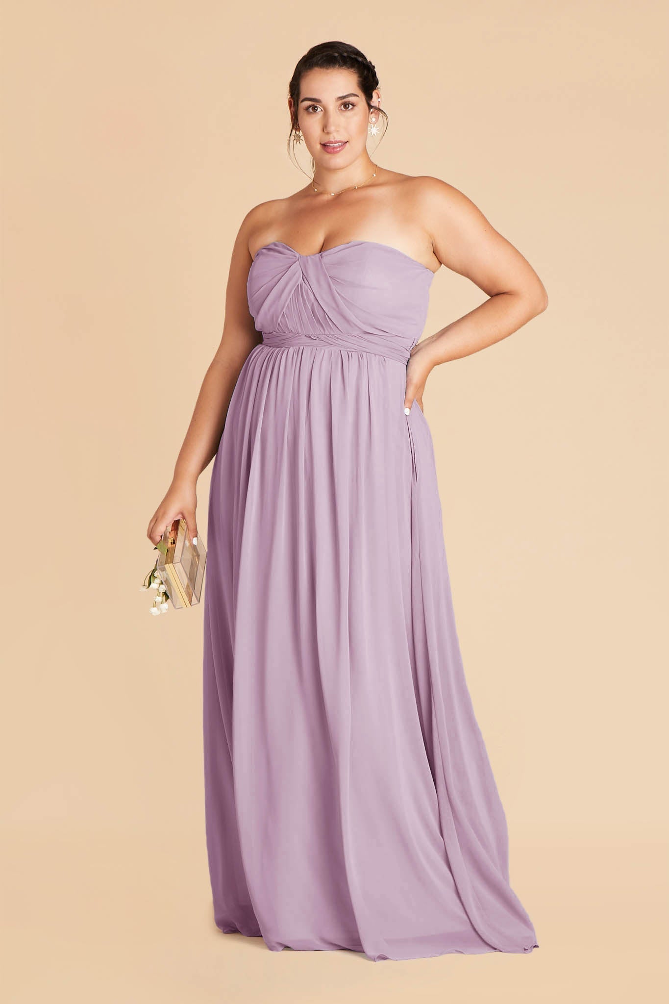 Grace plus size convertible bridesmaid dress in Lavender Chiffon by Birdy Grey, front view