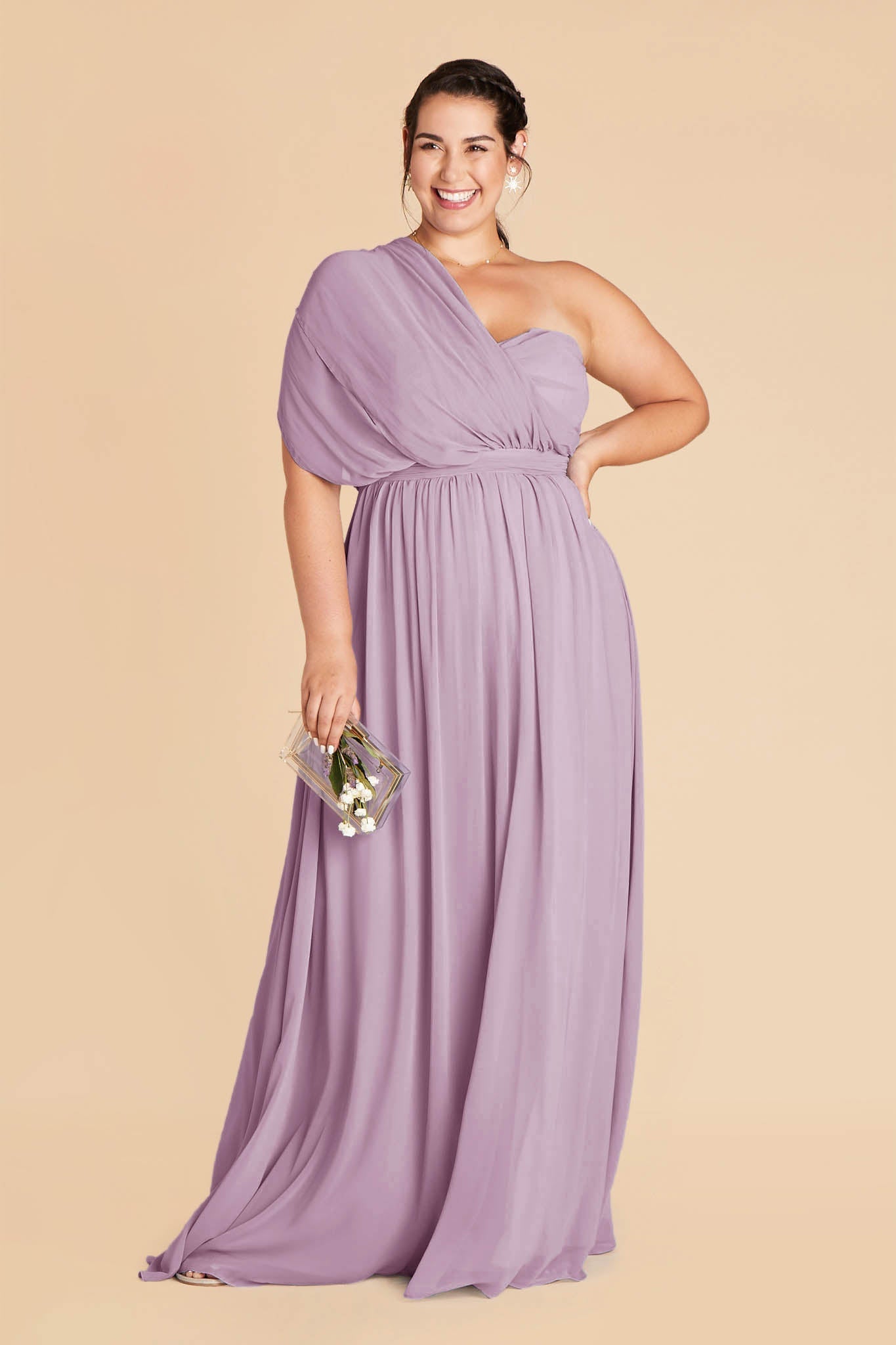 Grace plus size convertible bridesmaid dress in Lavender Chiffon by Birdy Grey, front view