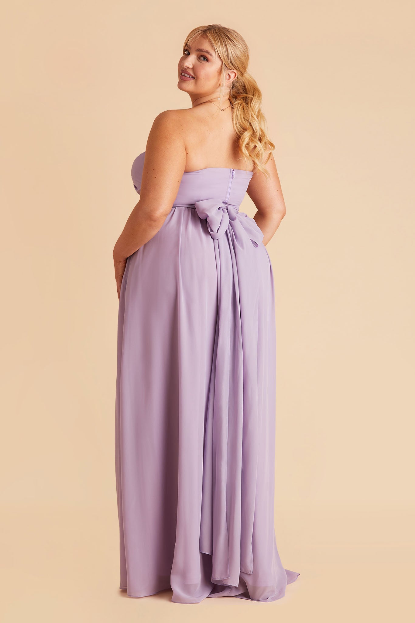 Grace plus size convertible bridesmaid dress in Lavender Chiffon by Birdy Grey, back view