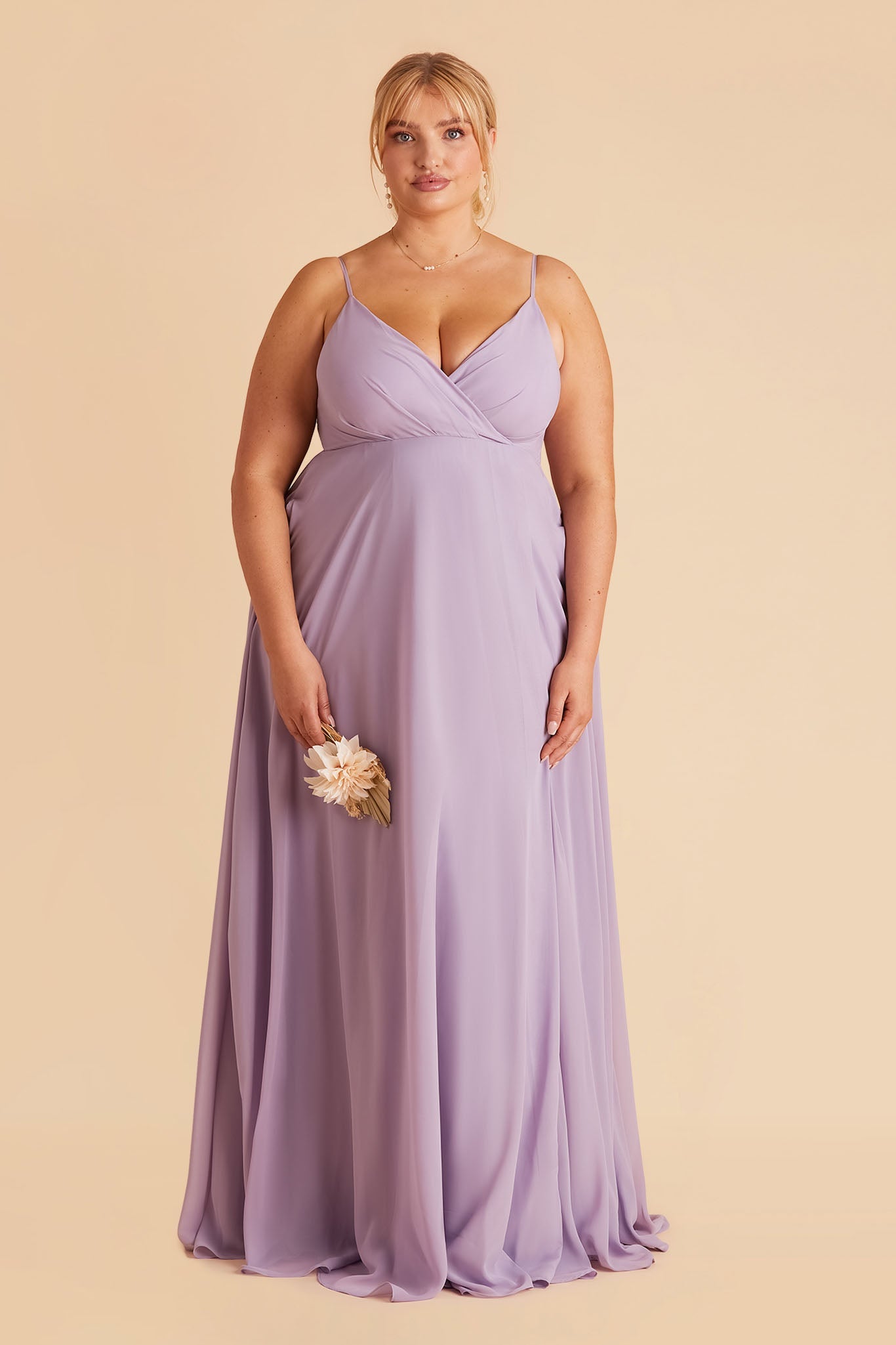 Kaia plus size bridesmaids dress in lavender chiffon by Birdy Grey, front view