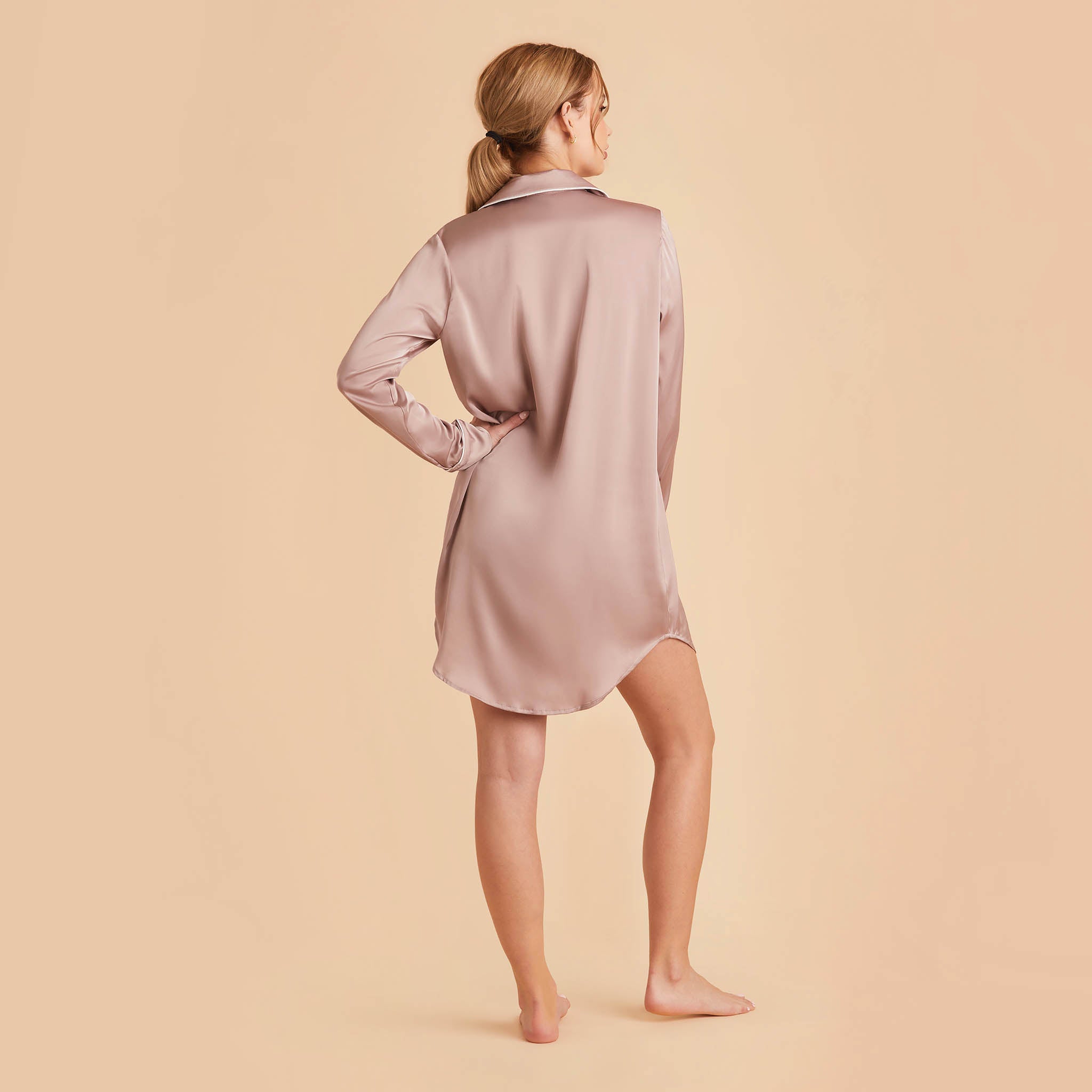 Satin Sleepshirt in mauve taupe by Birdy Grey, back view