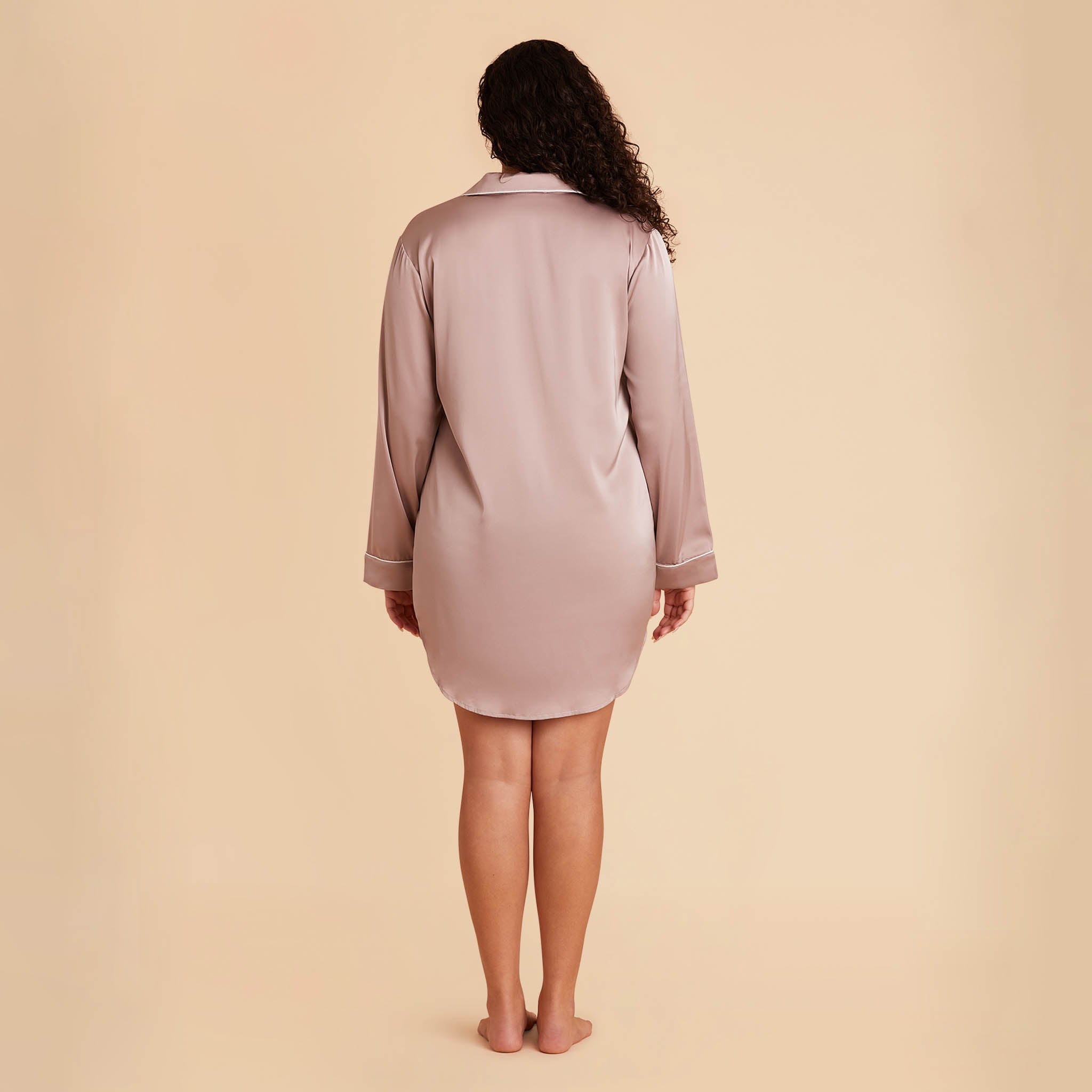 Plus Size Satin Sleepshirt in mauve taupe by Birdy Grey, back view