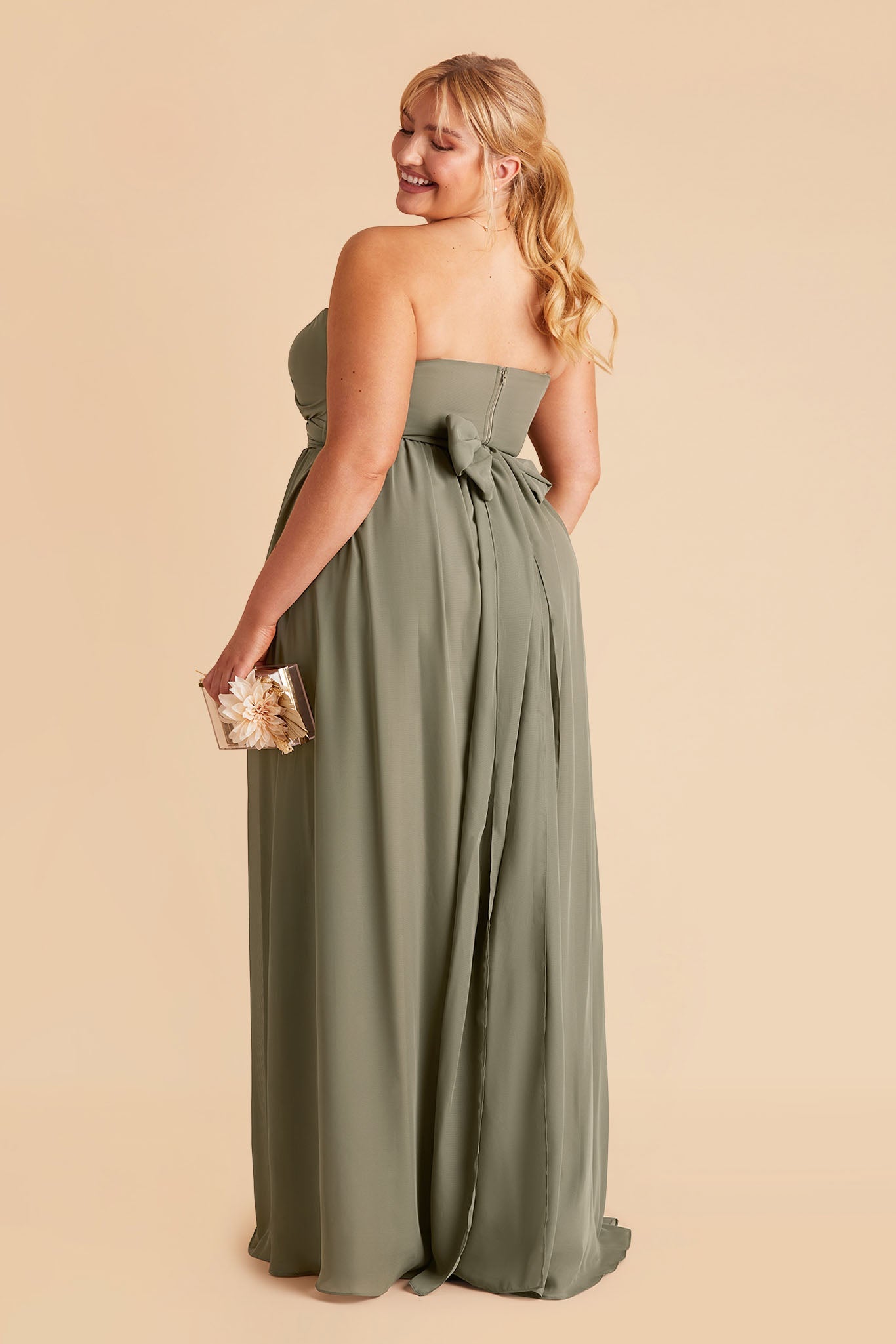 Grace plus size convertible bridesmaid dress in Moss Green Chiffon by Birdy Grey, back view
