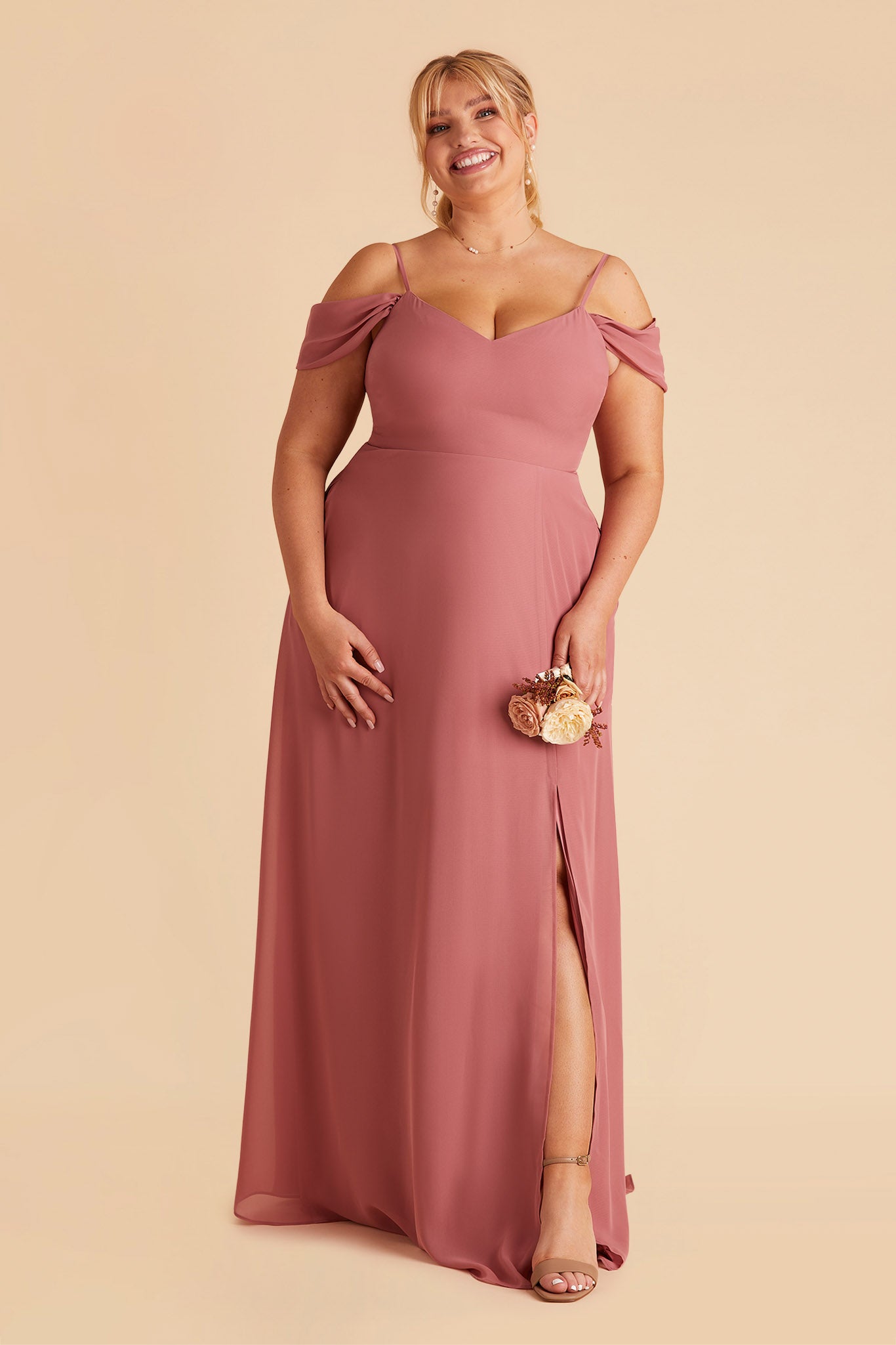 Devin plus size convertible bridesmaid dress with slit in mulberry chiffon by Birdy Grey, front view