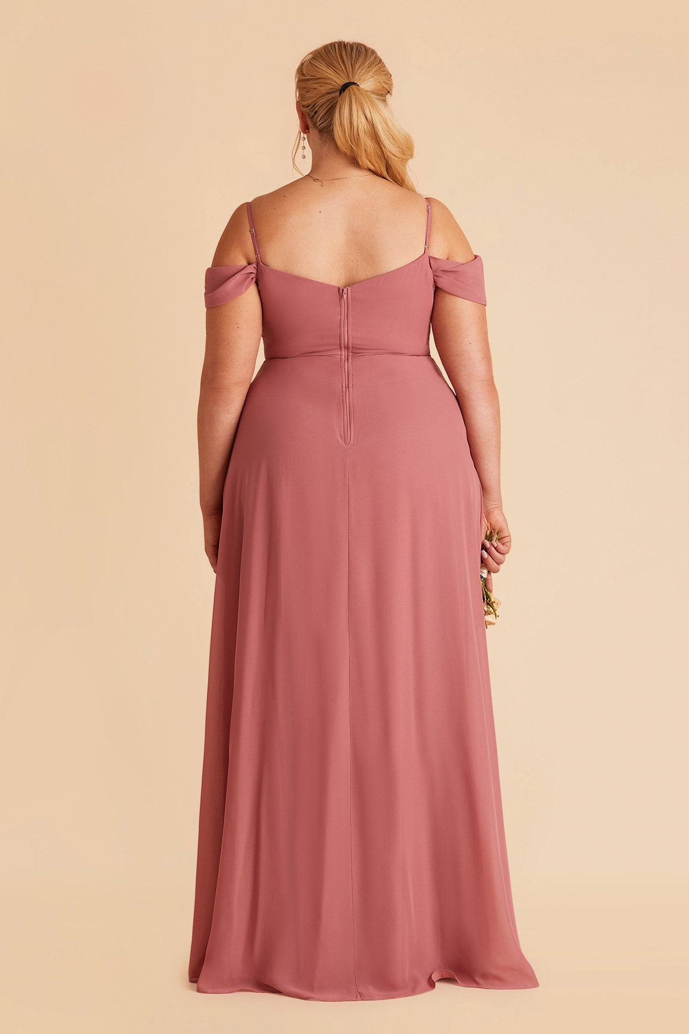 Devin plus size convertible bridesmaid dress with slit in mulberry chiffon by Birdy Grey, back view