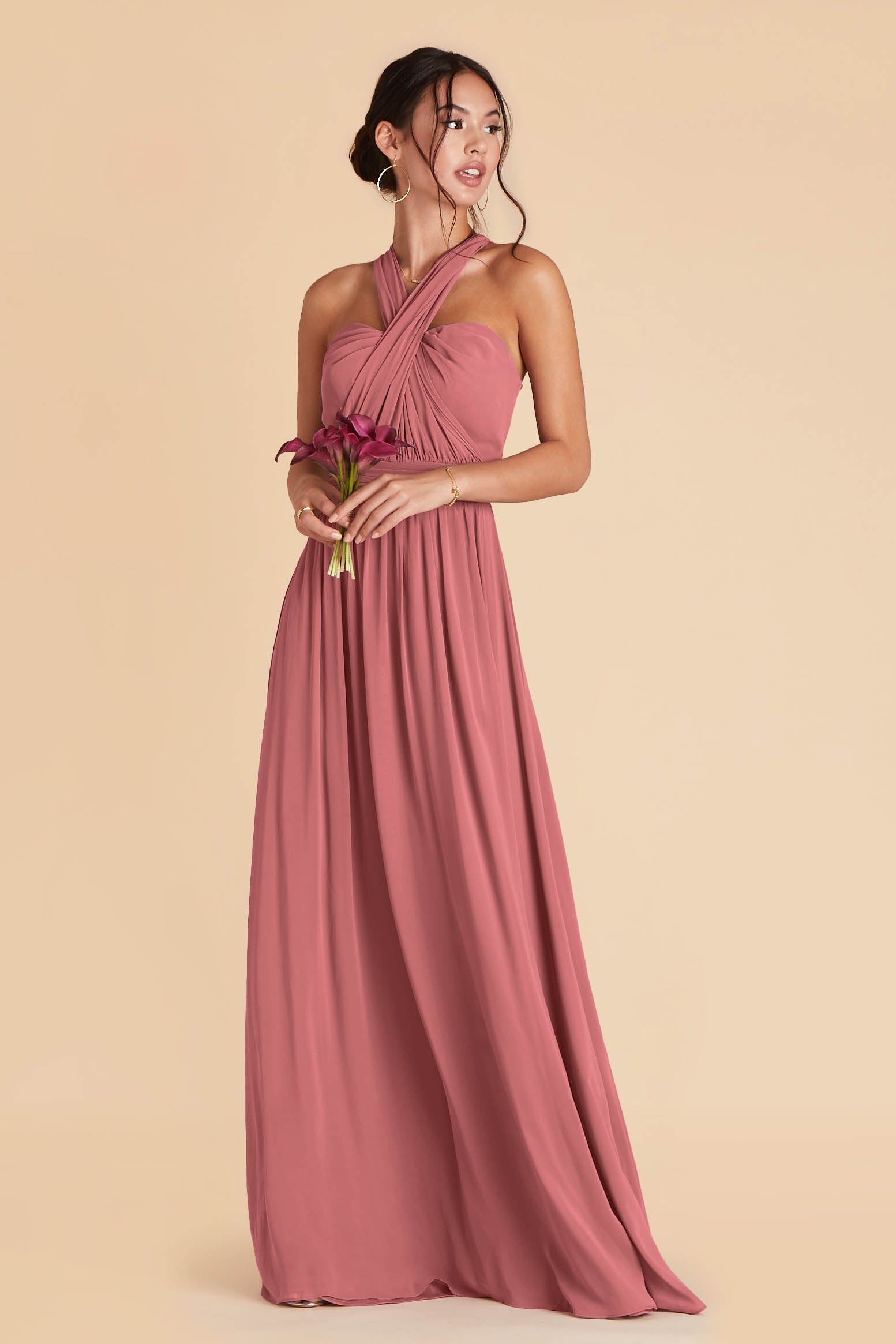 Grace convertible bridesmaid dress in Mulberry Chiffon by Birdy Grey, front view