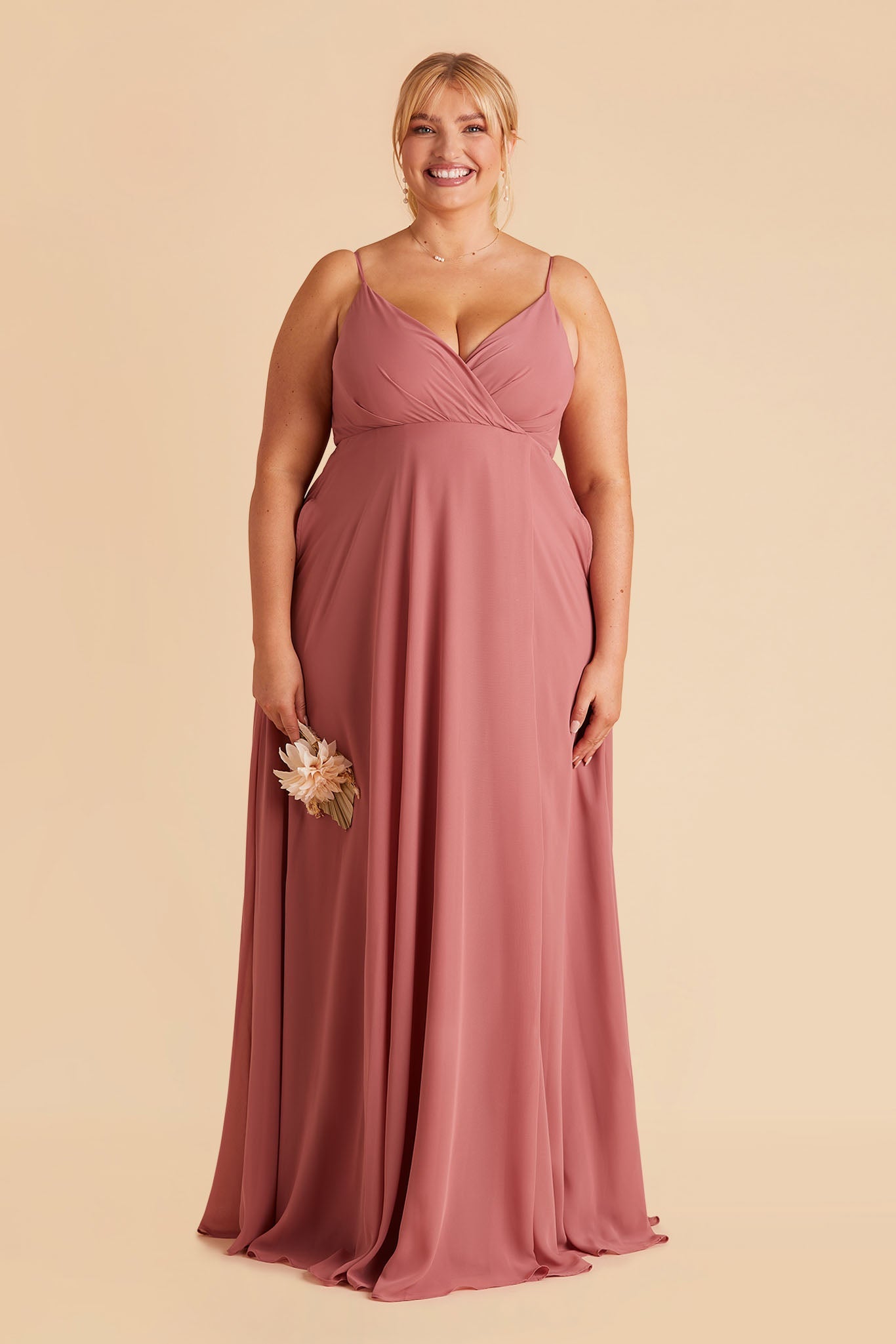 Kaia plus size bridesmaids dress in mulberry chiffon by Birdy Grey, front view