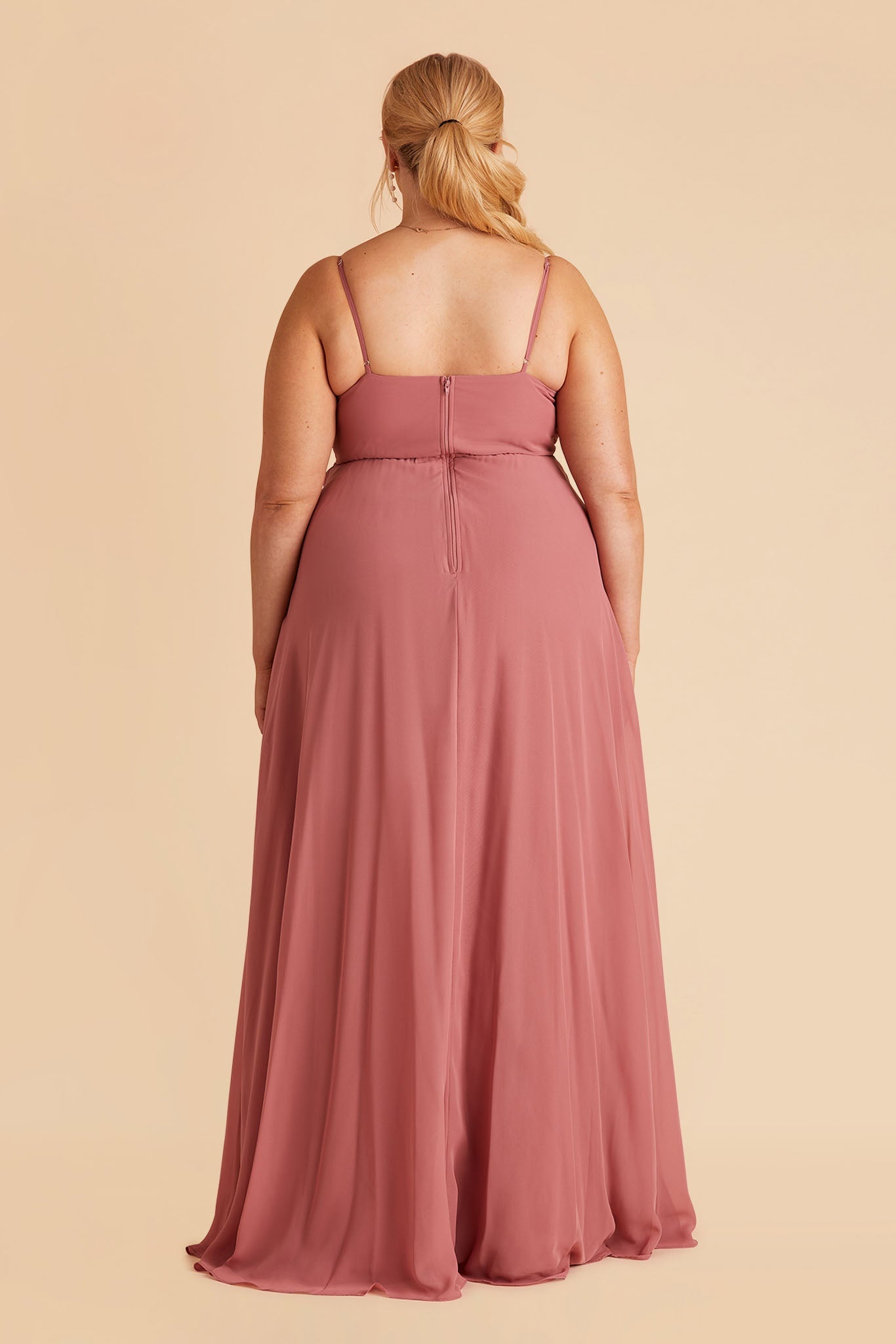 Kaia plus size bridesmaids dress in mulberry chiffon by Birdy Grey, back view