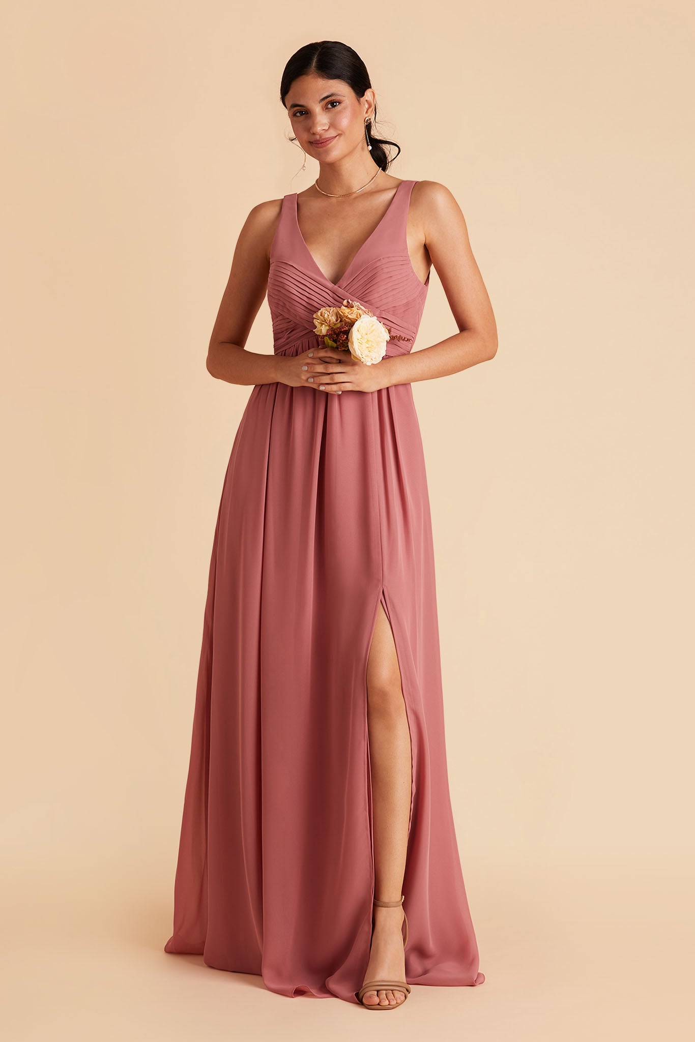 Laurie Empire maternity bridesmaid dress with slit in mulberry by Birdy Grey, front view